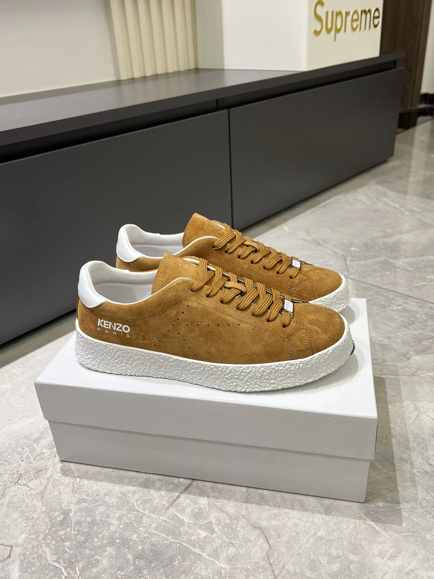 Kenzo Brown Suede Sneakers White Accent - High Quality Product Image - Cnfans