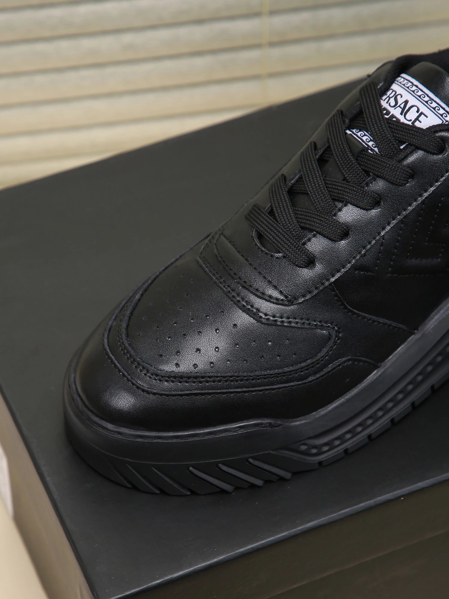 Grace Labyrinth Leather Sneakers Jet Black - Gallery Image 5 - Detailed View