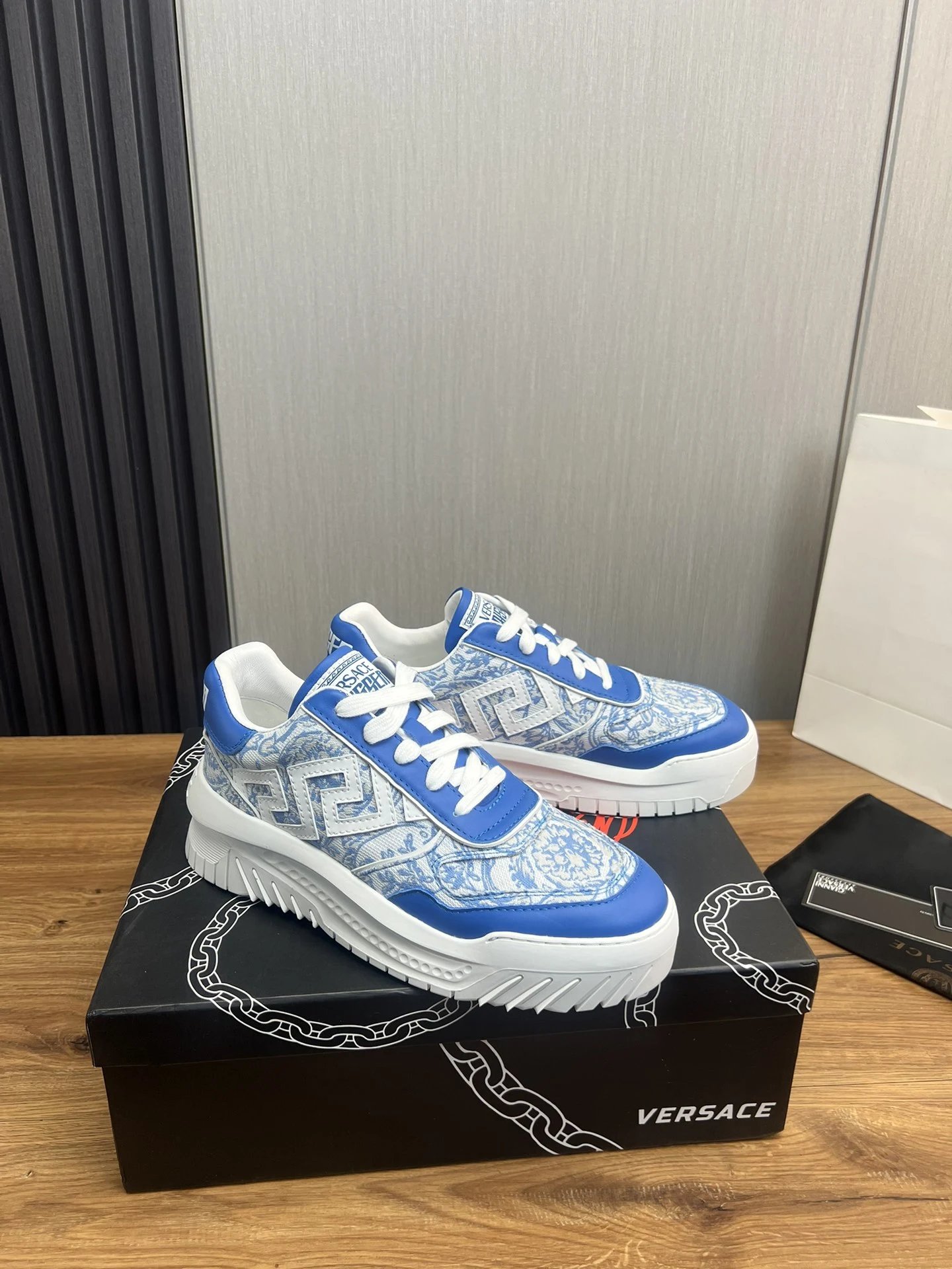 Luxury Leather Sneakers Baroque Blue - Gallery Image 3 - Detailed View