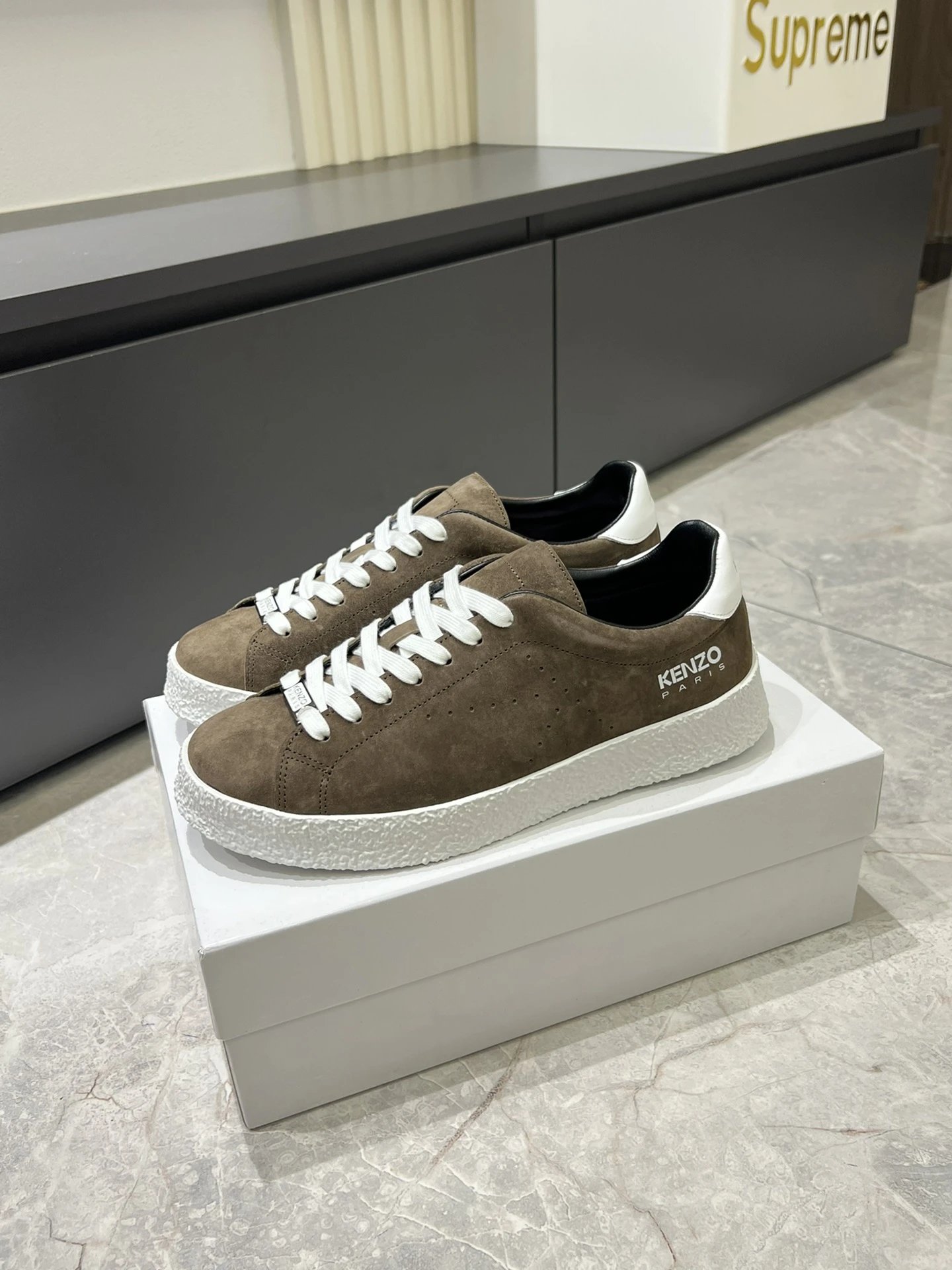 Kenzo Suede Brown Sneakers White Accent - Gallery Image 4 - Detailed View