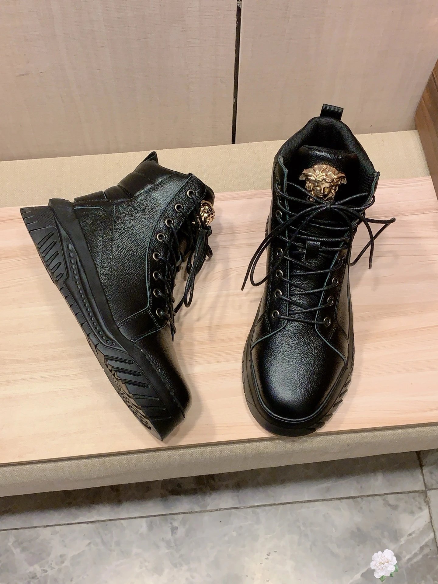 High Top Leather Sneakers Gold Black - Gallery Image 5 - Detailed View