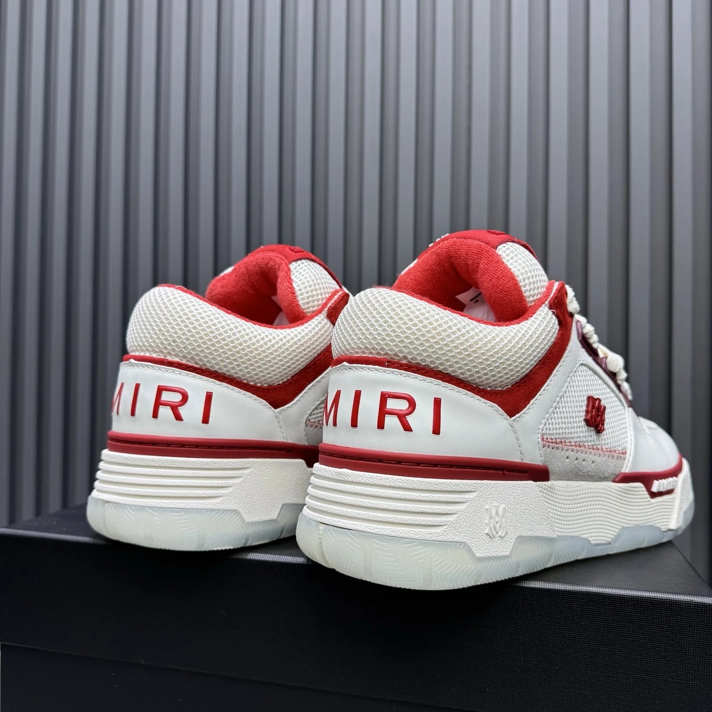 Low Top Leather Mesh Skate Sneakers Crimson White - Gallery Image 6 - Detailed View