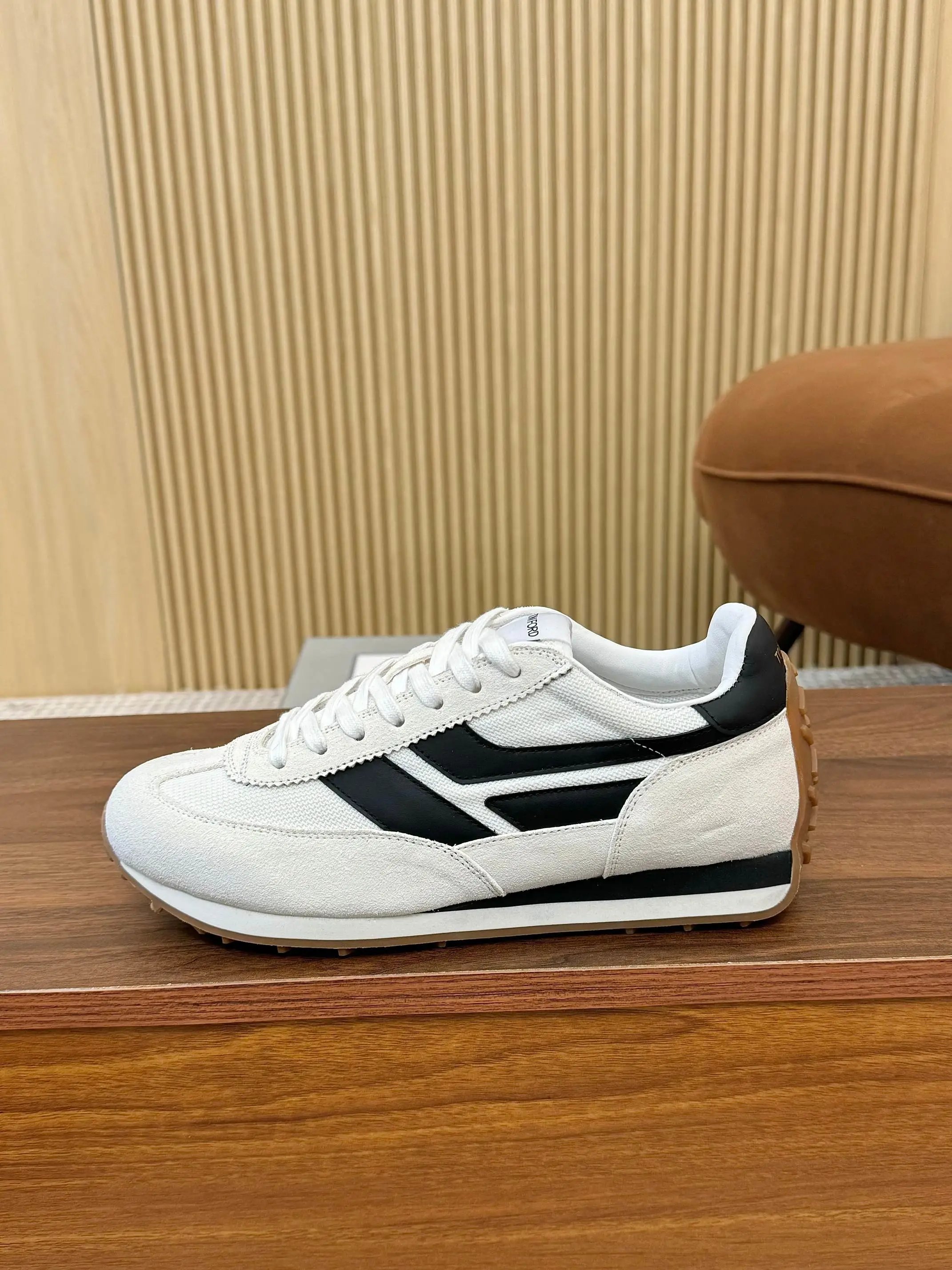 Retro Suede Mesh Sneakers Ivory Black - Gallery Image 1 - Detailed View