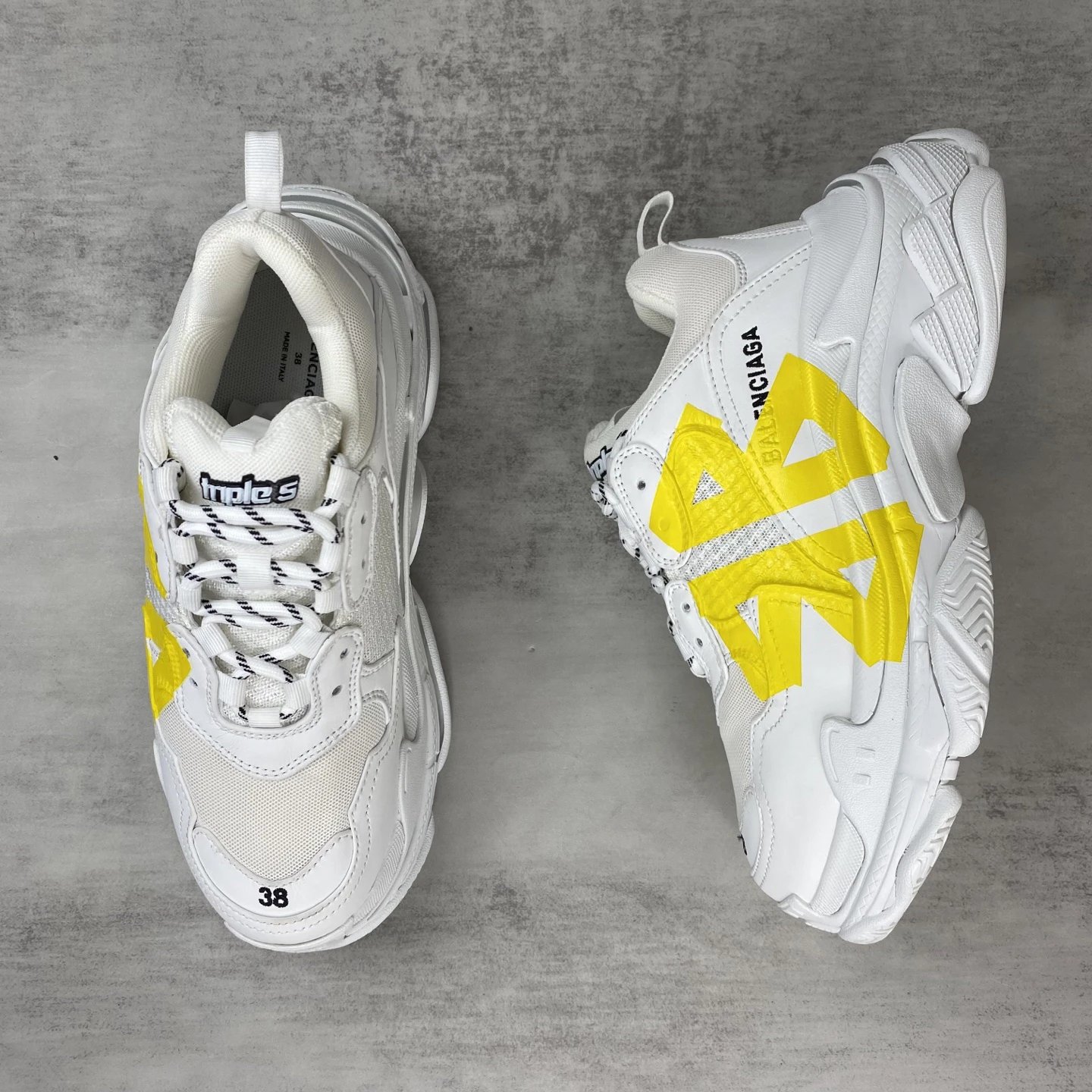 Chunky Mesh Leather Dad Sneakers Yellow White - Gallery Image 3 - Detailed View