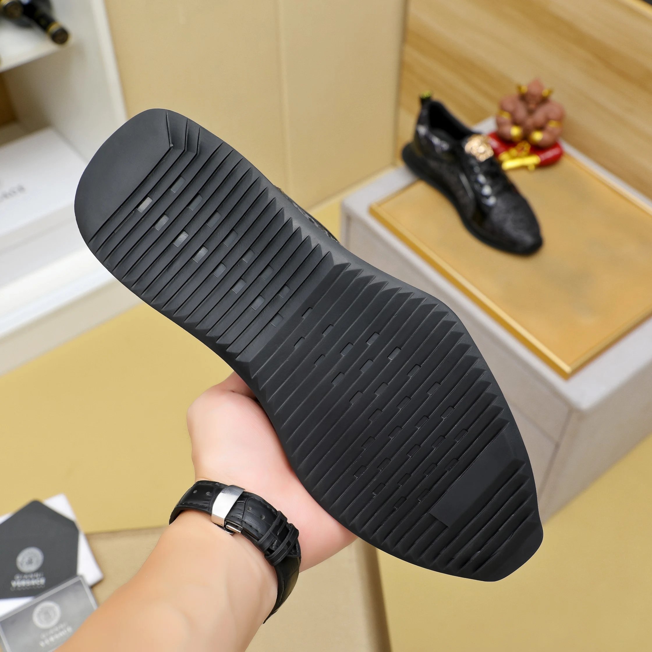 Luxury Lambskin Sneakers Ebony Black - Gallery Image 9 - Detailed View