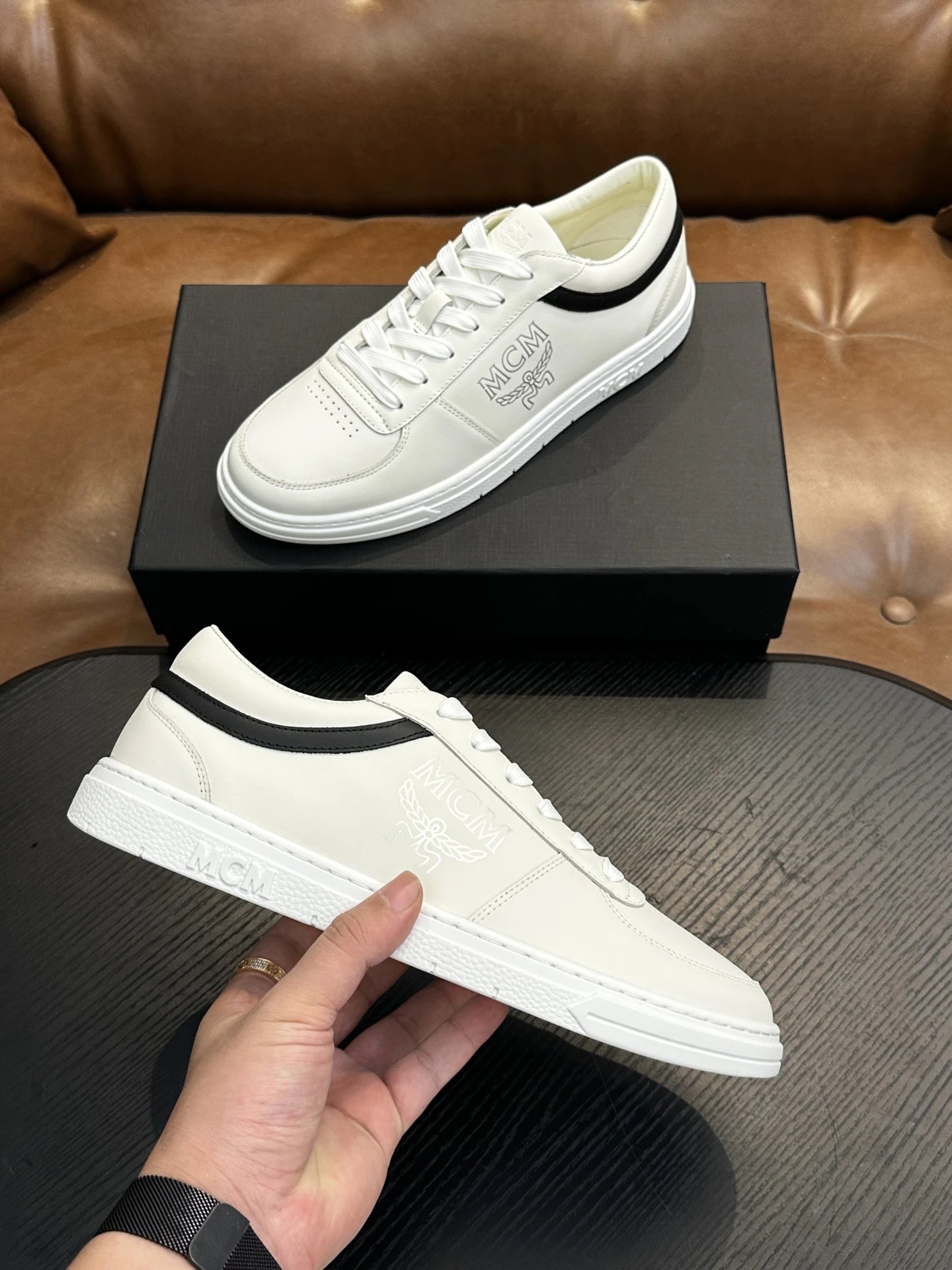 MCM Skystream Cubic Monogram Jacquard Sneaker White - Gallery Image 5 - Detailed View