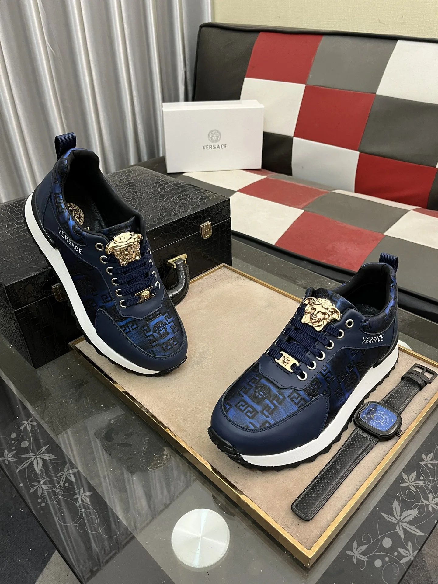 Luxury Leather Sneakers Navy Blue - Gallery Image 3 - Detailed View
