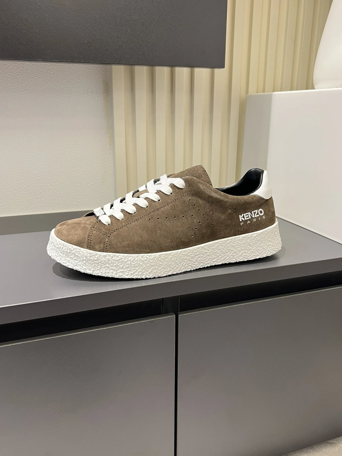 Kenzo Suede Brown Sneakers White Accent - Gallery Image 2 - Detailed View