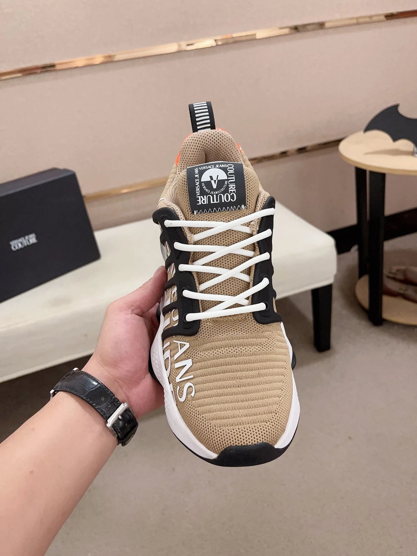 Luxury Knit Running Sneakers Sandstone - Gallery Image 2 - Detailed View