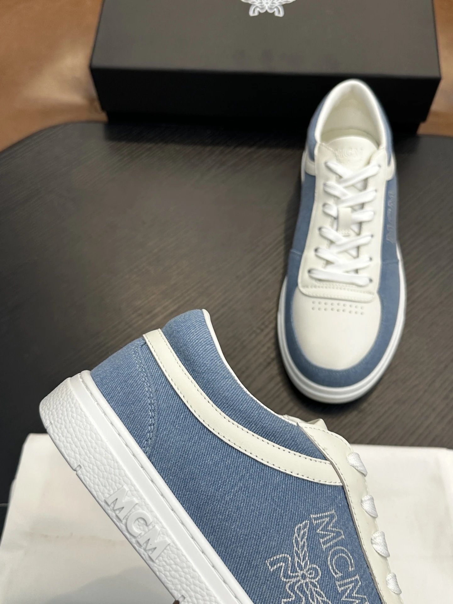 MCM Skystream Cubic Monogram Jacquard Sneaker Blue - Gallery Image 2 - Detailed View