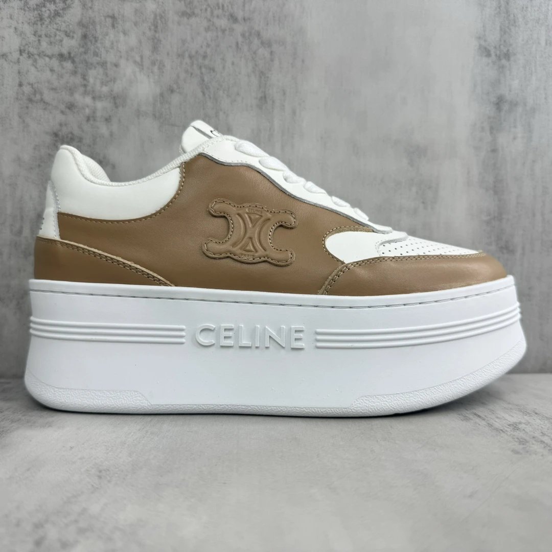 Platform Leather Sneakers High Top Breathable Tan White - Gallery Image 6 - Detailed View