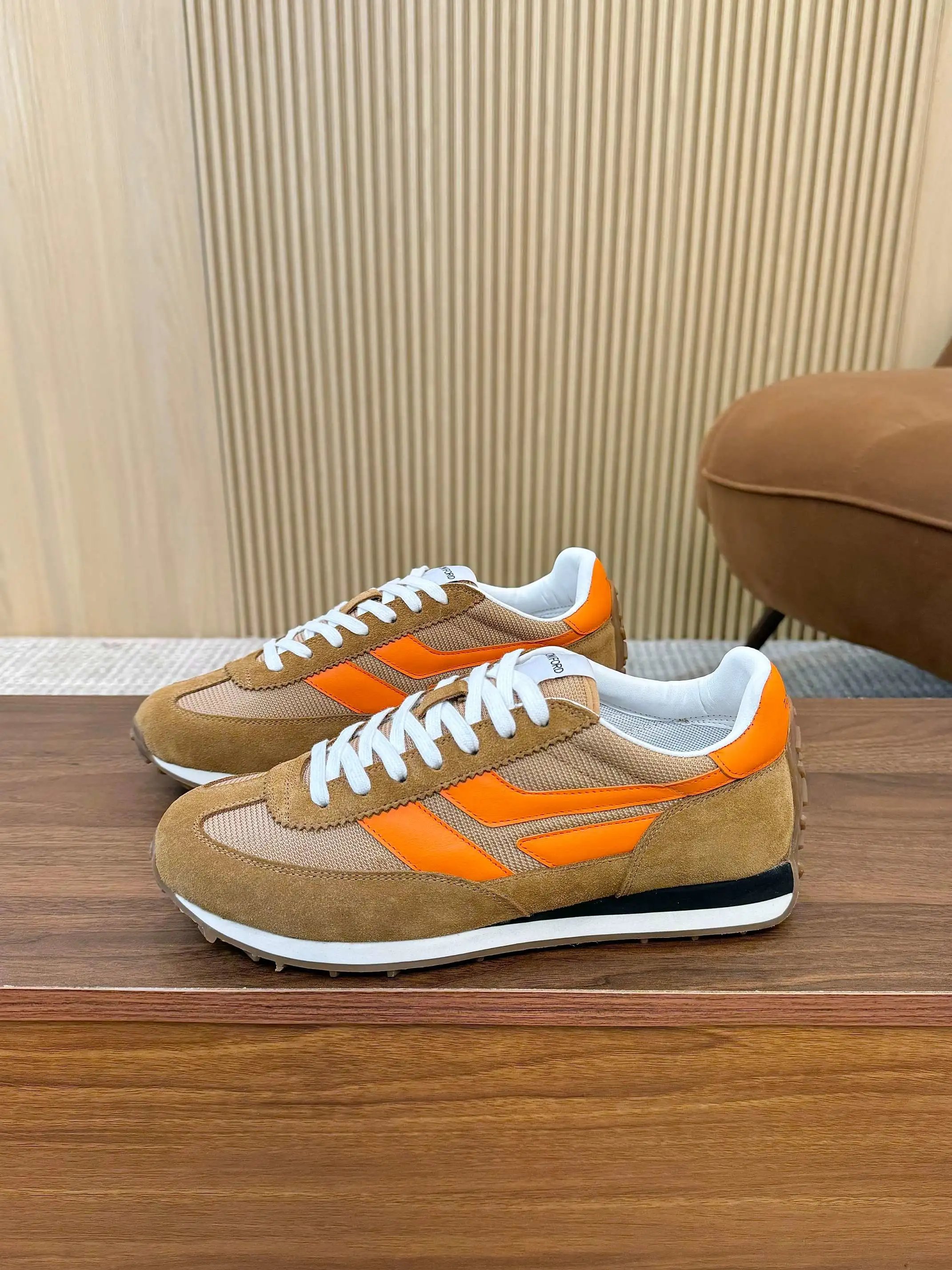 Retro Suede Mesh Sneakers Amber Orange - Gallery Image 2 - Detailed View