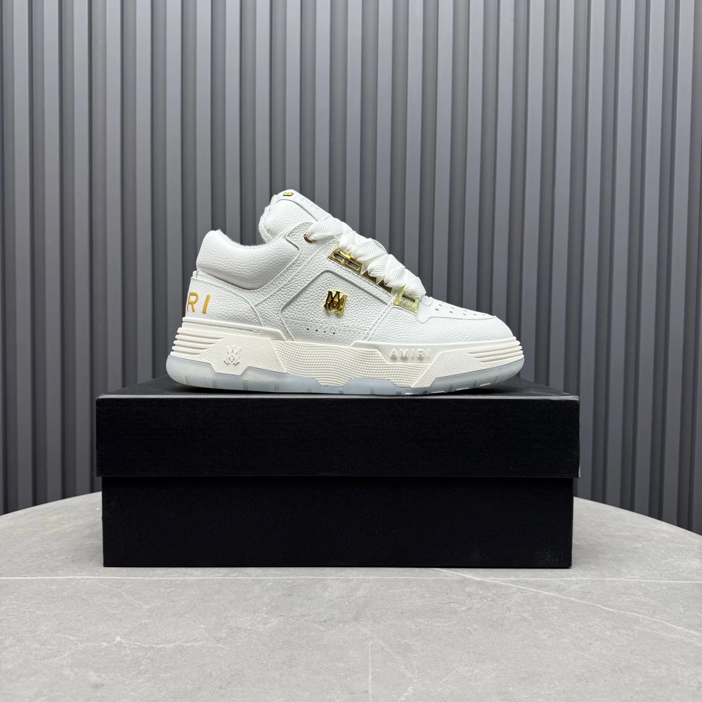 Low Top Leather Skate Shoes Gold Accent Ivory - Gallery Image 1 - Detailed View