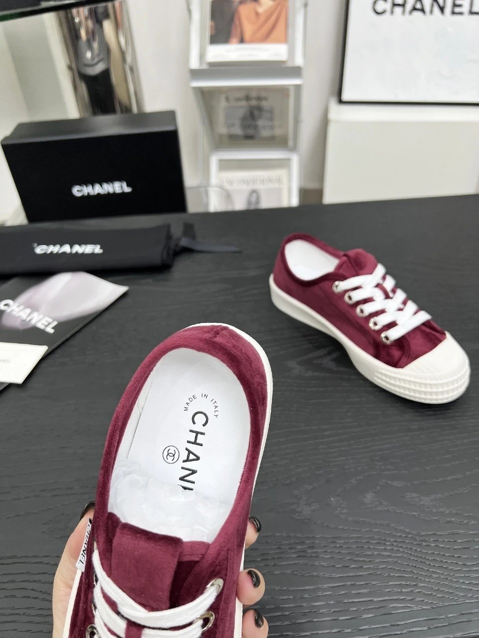 Chanel Vintage Burgundy Sneakers - Gallery Image 6 - Detailed View