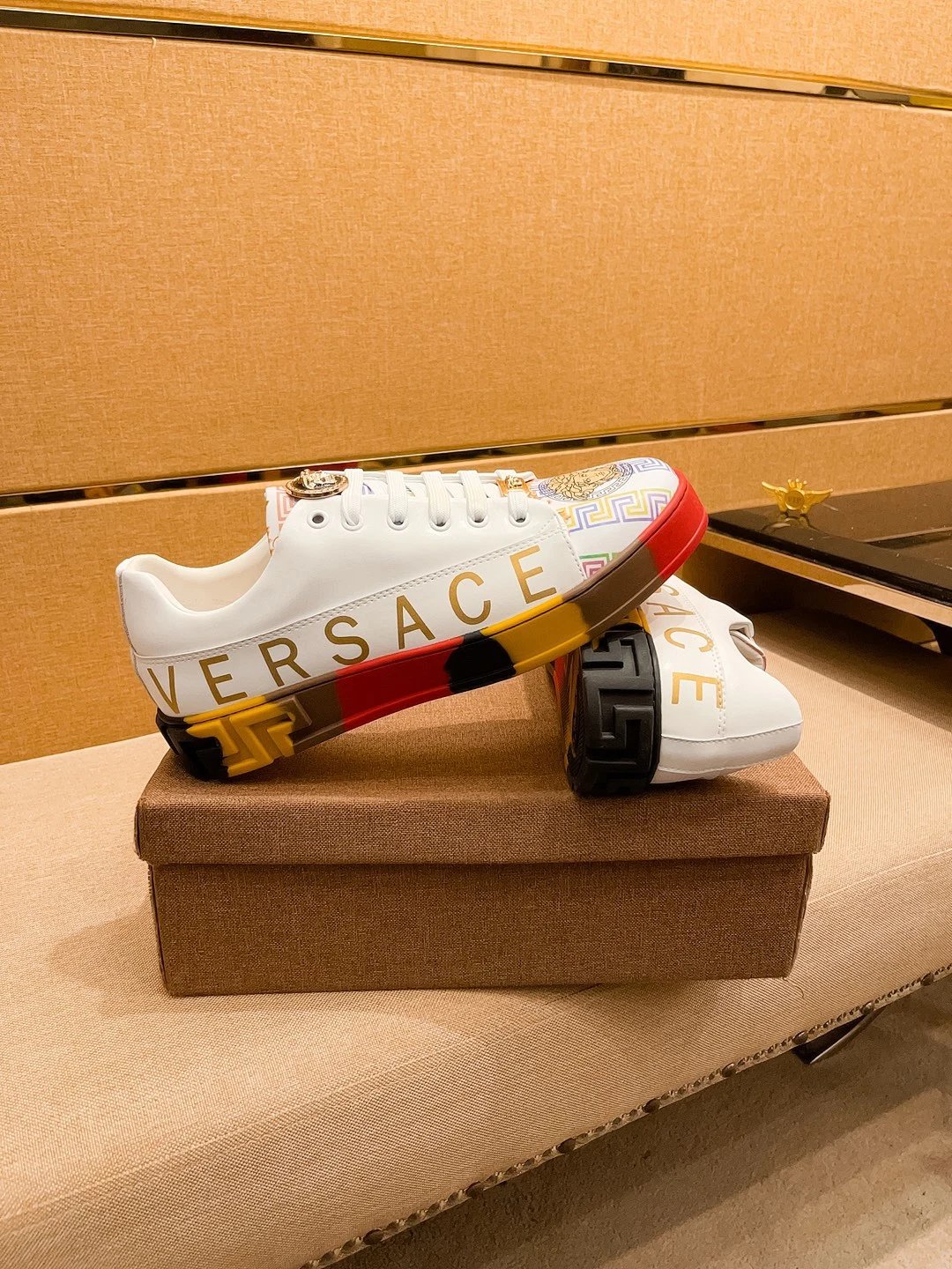 Luxury Leather Sneakers Multicolor Trim - Gallery Image 2 - Detailed View