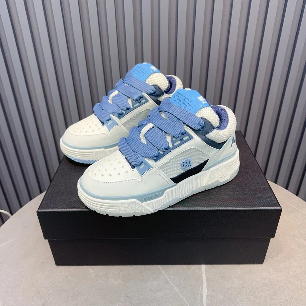 Luxury Leather Low Top Sneakers for Men Women in Arctic Blue - Gallery Image 5 - Detailed View