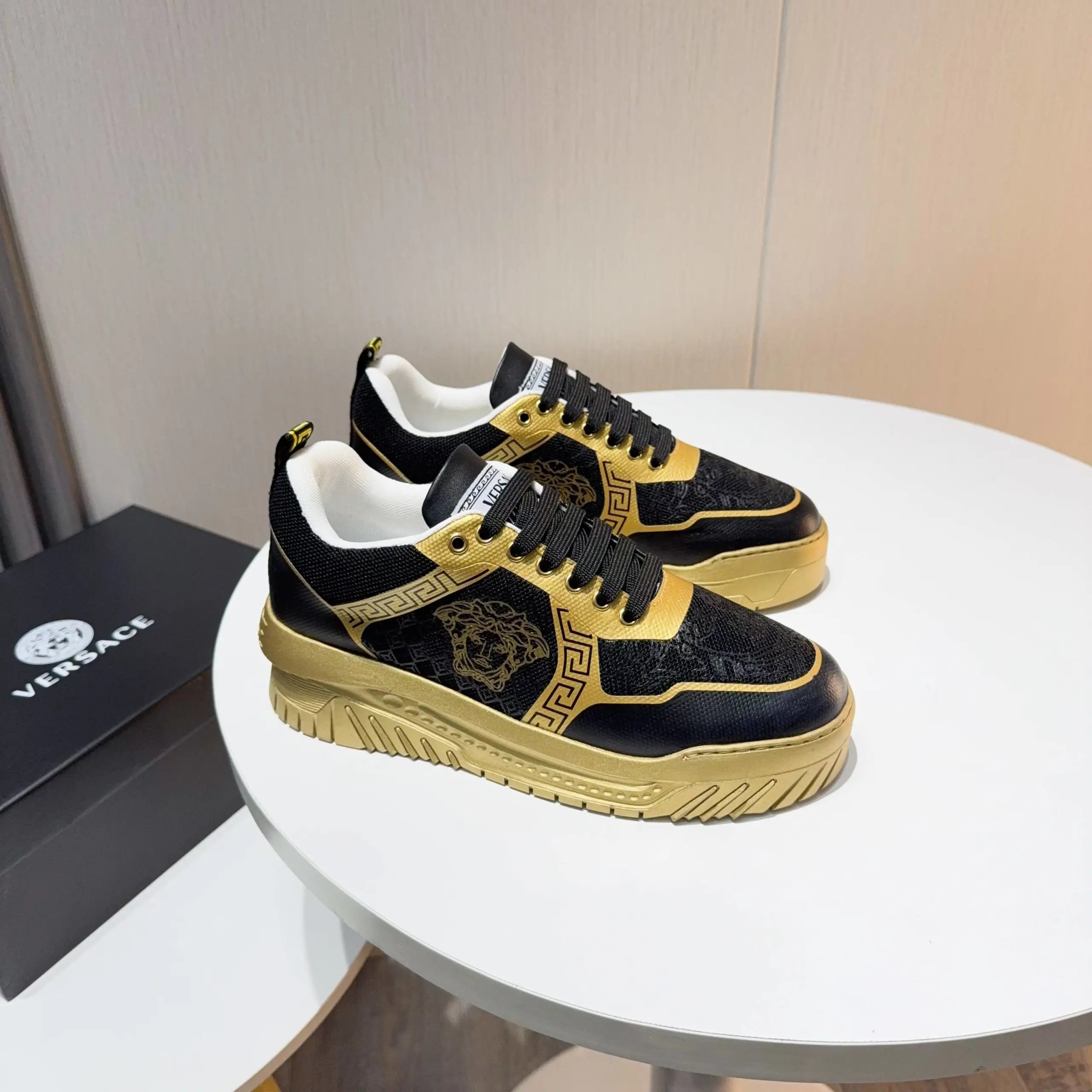 Luxury Knit Labyrinth Sneakers Black Gold - Gallery Image 1 - Detailed View