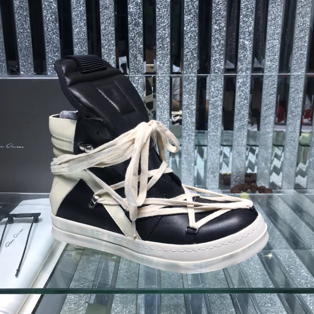 Rick Owens Geobasket Pentangle Sneakers Black White - Rick Owens - Cnfans - $93.55