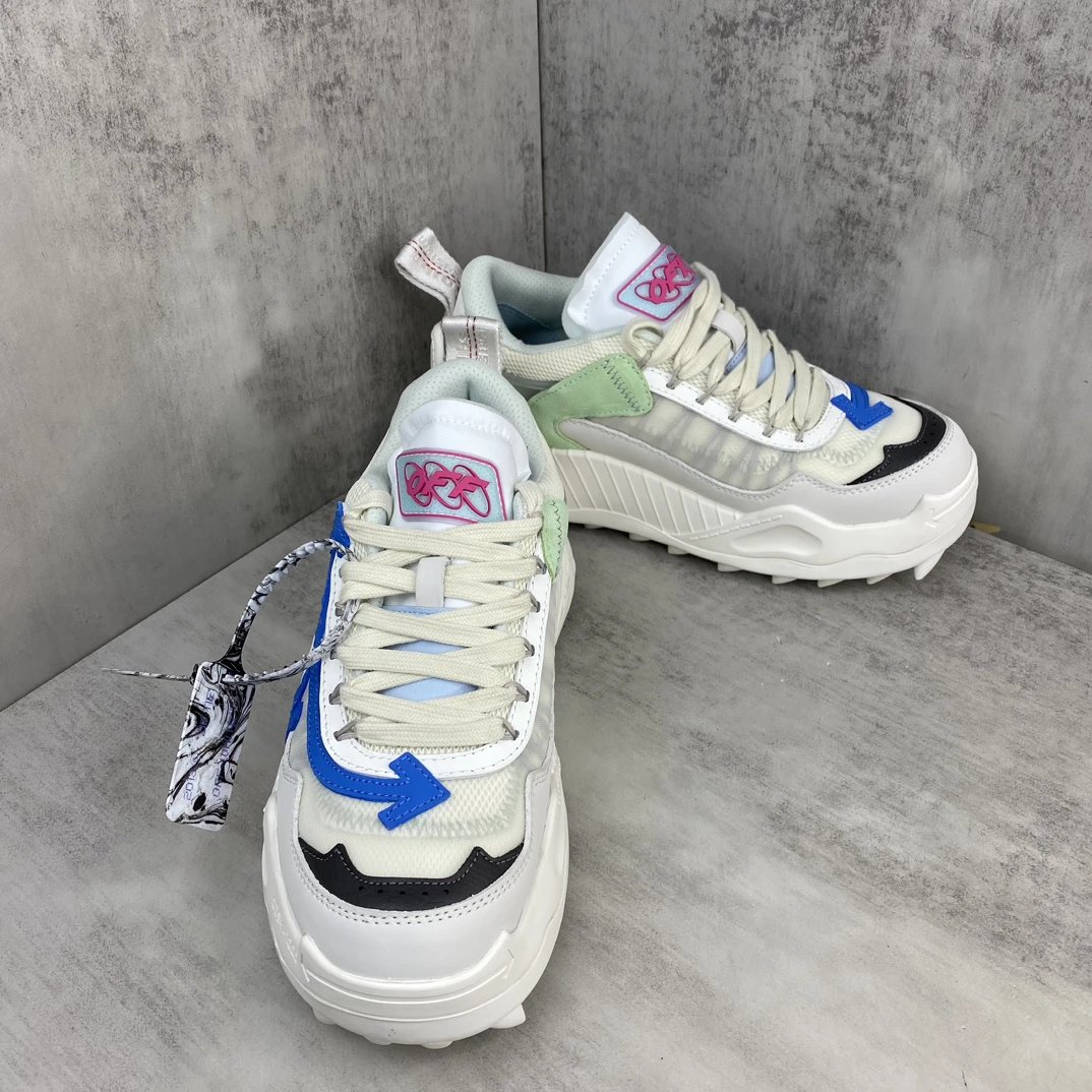 ODS Y-1000 Trail Sneakers Oxford Leather Mesh Ivory Blue - Gallery Image 2 - Detailed View