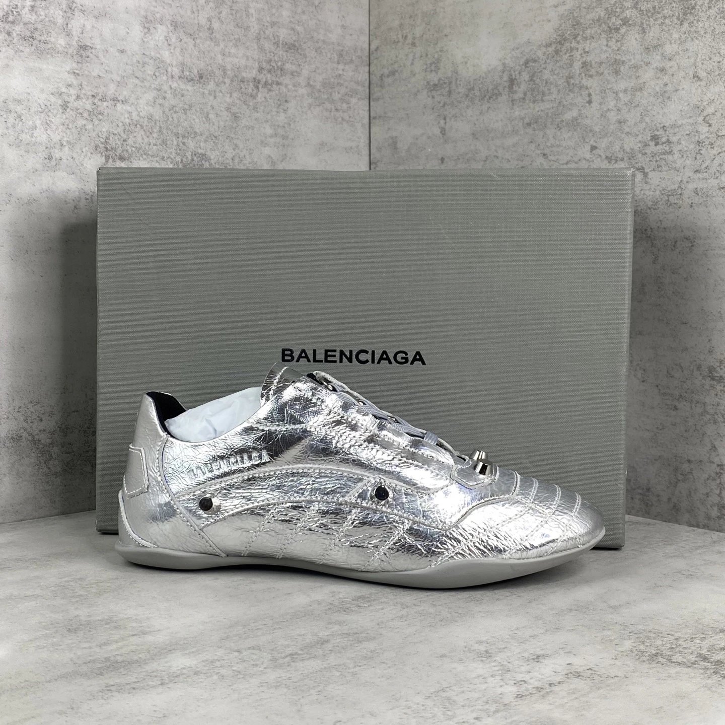 Punk Style Leather Lace-Up Shoes with Metal Studs Silver - Gallery Image 1 - Detailed View