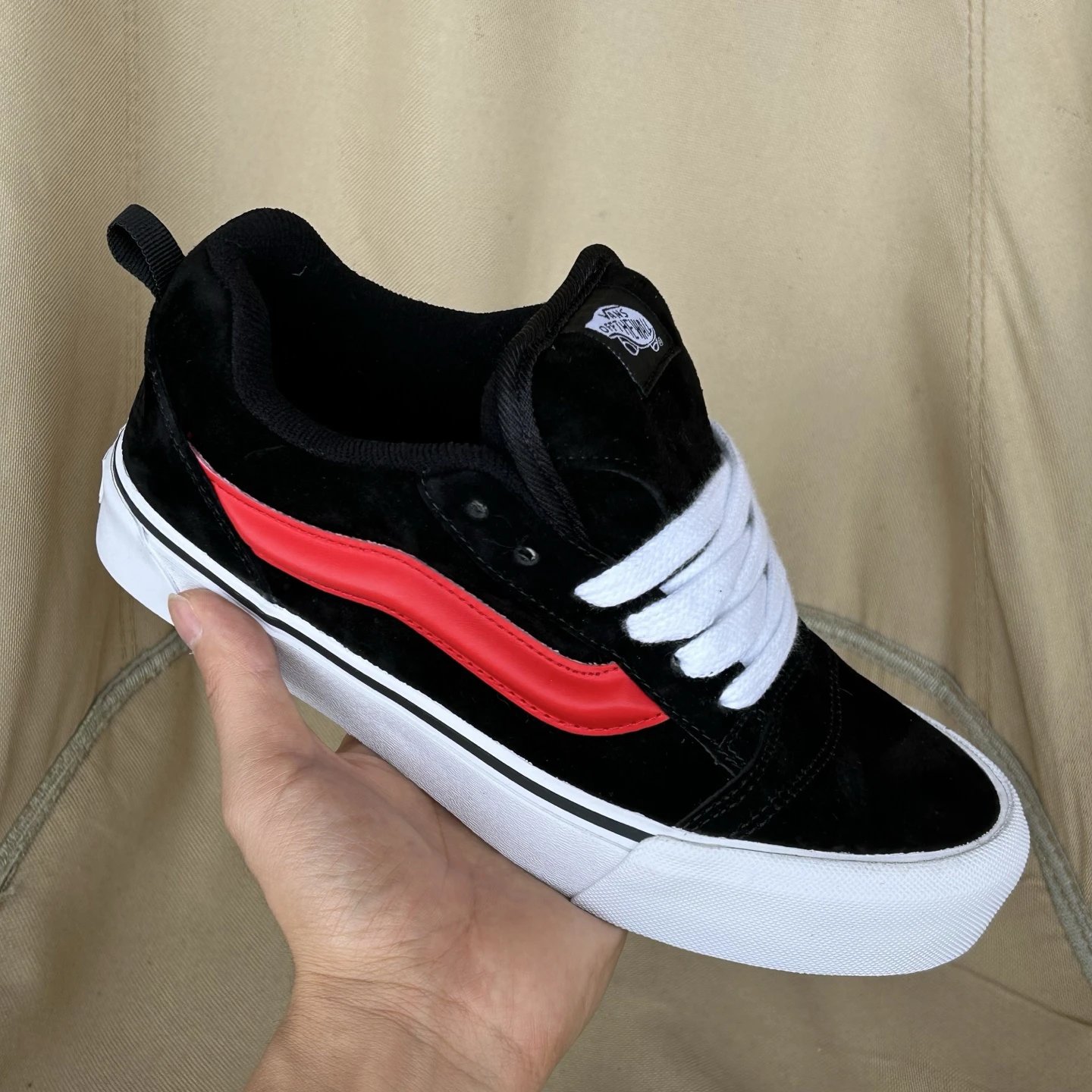 Low Top Skate Sneakers Suede Black Flame Orange - Gallery Image 7 - Detailed View