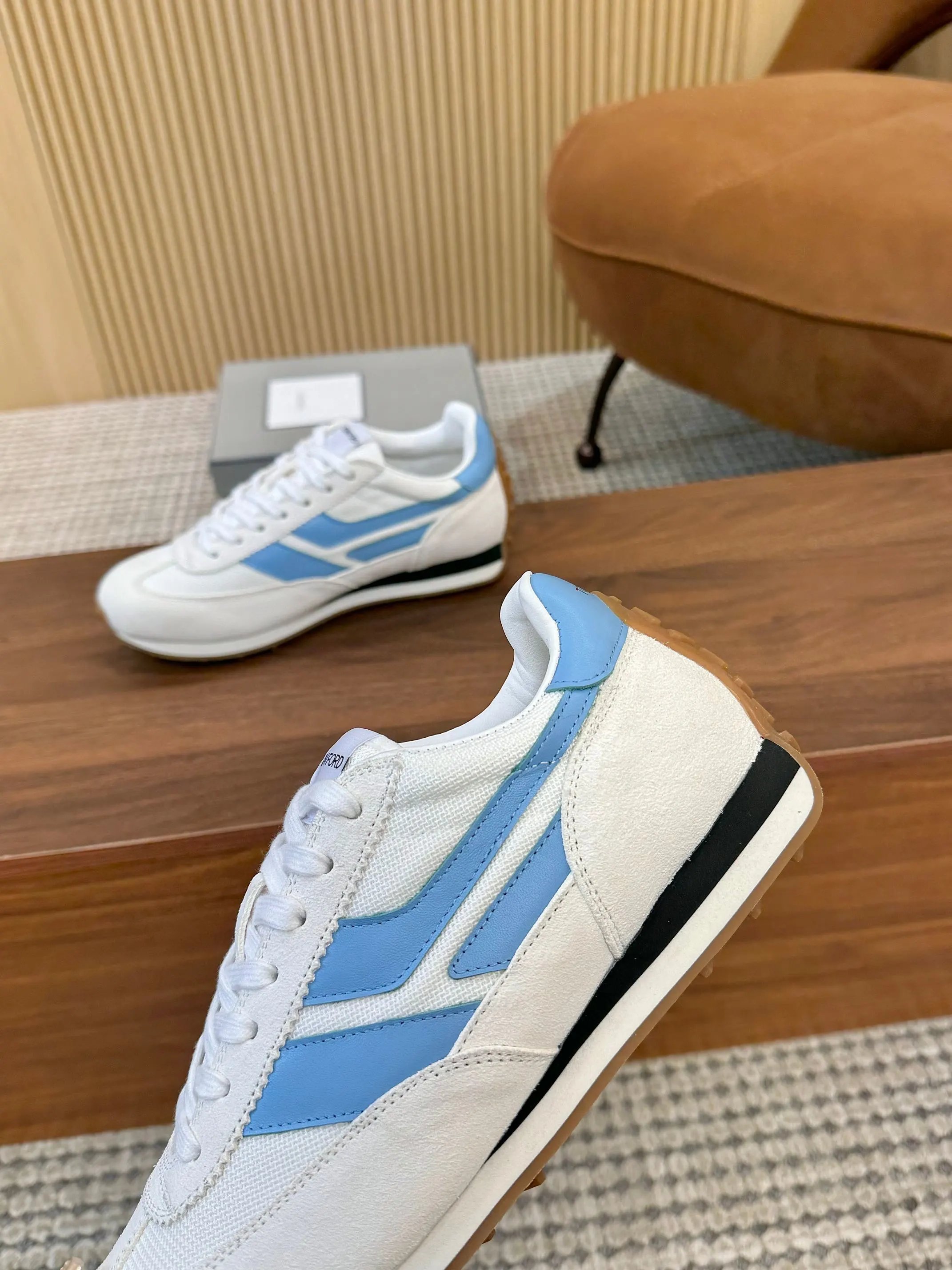 Retro Suede Mesh Sneakers Powder Blue - Gallery Image 6 - Detailed View