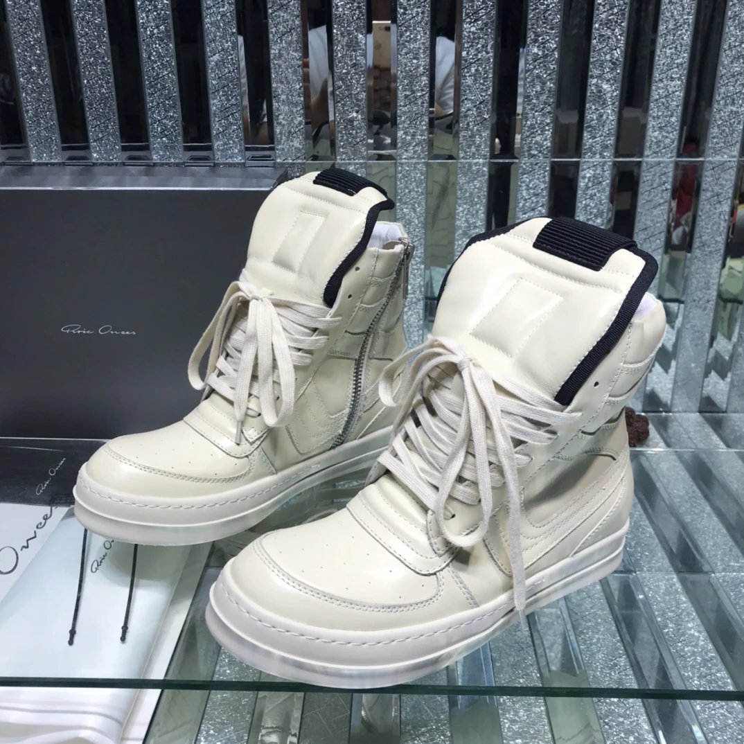 Rick Owens Geobasket Triangular High-Top Sneakers White - Gallery Image 2 - Detailed View