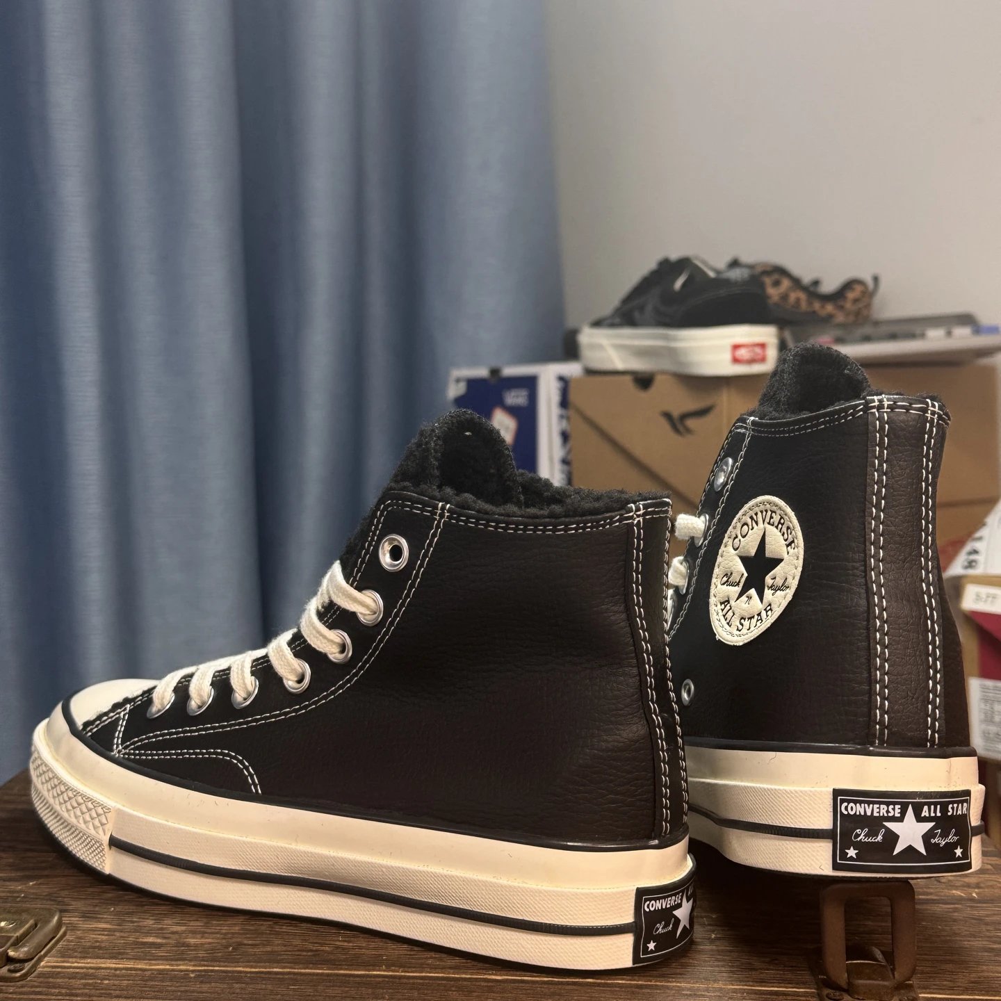 High Top Leather Skate Shoes Ebony Black - Gallery Image 3 - Detailed View