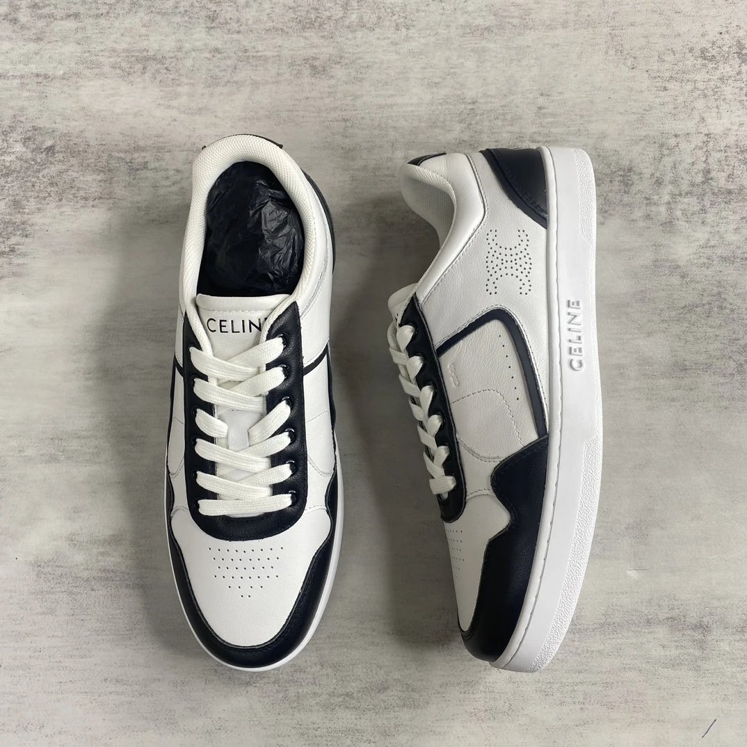 CT-10 Leather Low Top Sneakers Retro White Navy - Gallery Image 3 - Detailed View