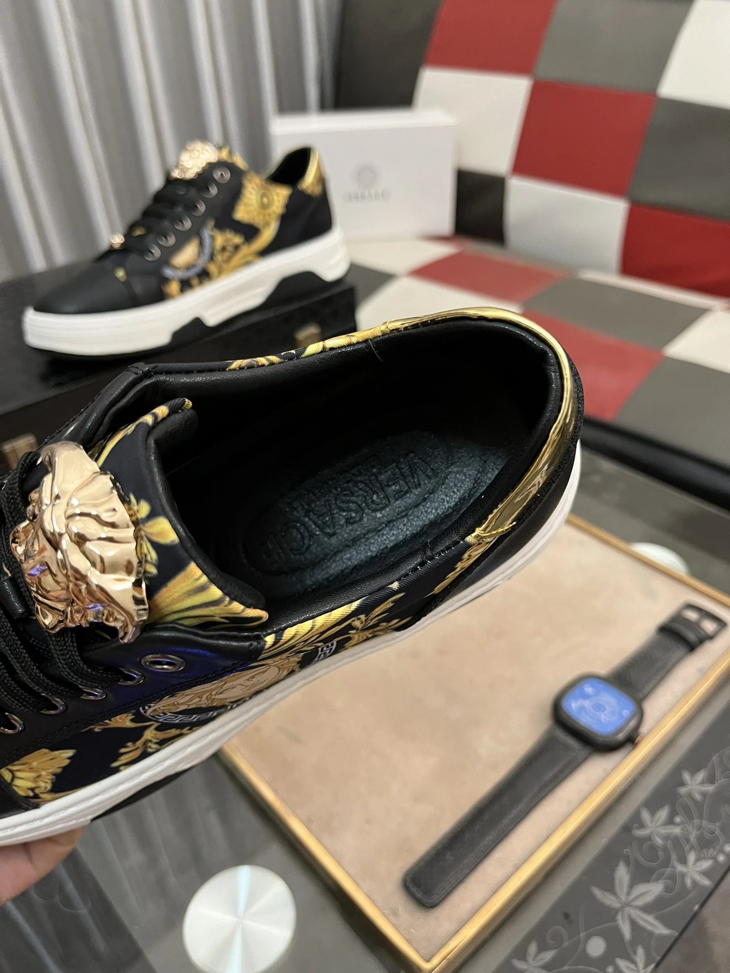 Luxury Leather Low Top Sneakers Baroque Gold - Gallery Image 8 - Detailed View
