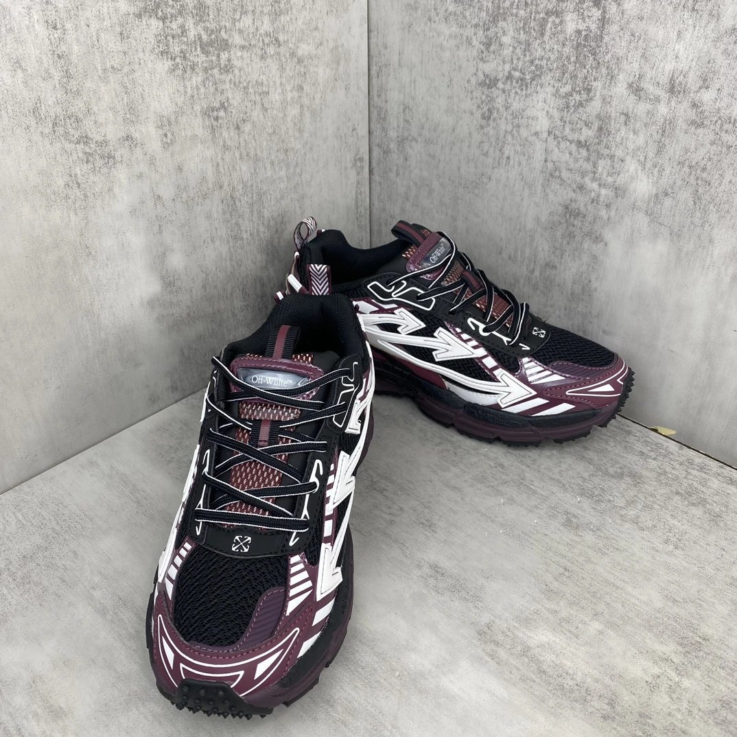 Retro Mesh Leather Running Sneakers in Burgundy - Gallery Image 2 - Detailed View