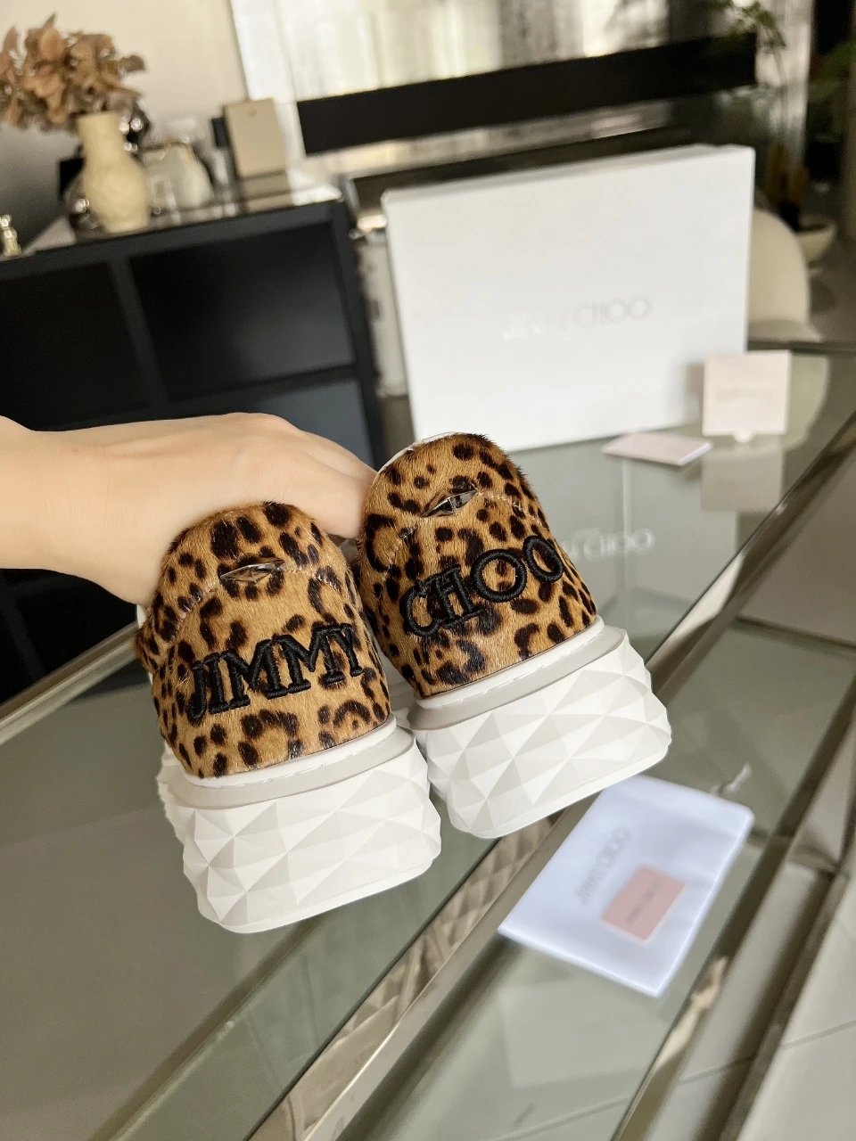 Jimmy Choo Leopard Print Diamond Sneakers - Gallery Image 3 - Detailed View