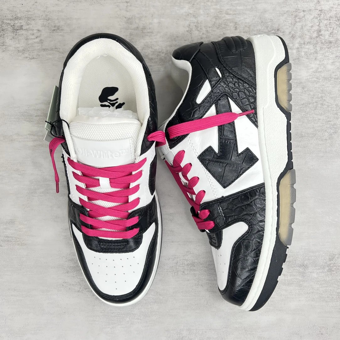 Low Top Croc Embossed Leather Sneakers White Black Magenta - Gallery Image 3 - Detailed View