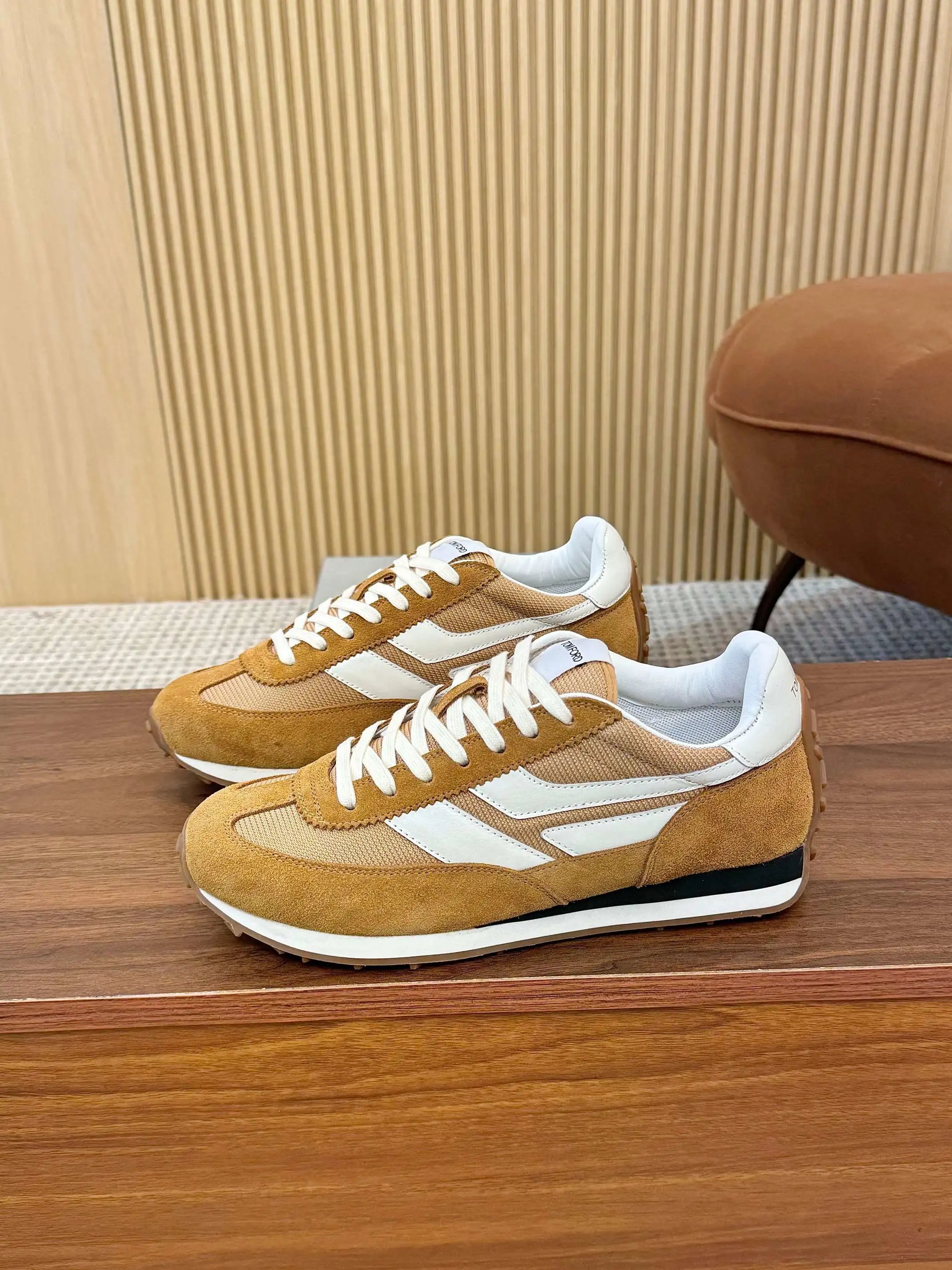 Retro Suede Mesh Sneakers Ochre - Gallery Image 3 - Detailed View