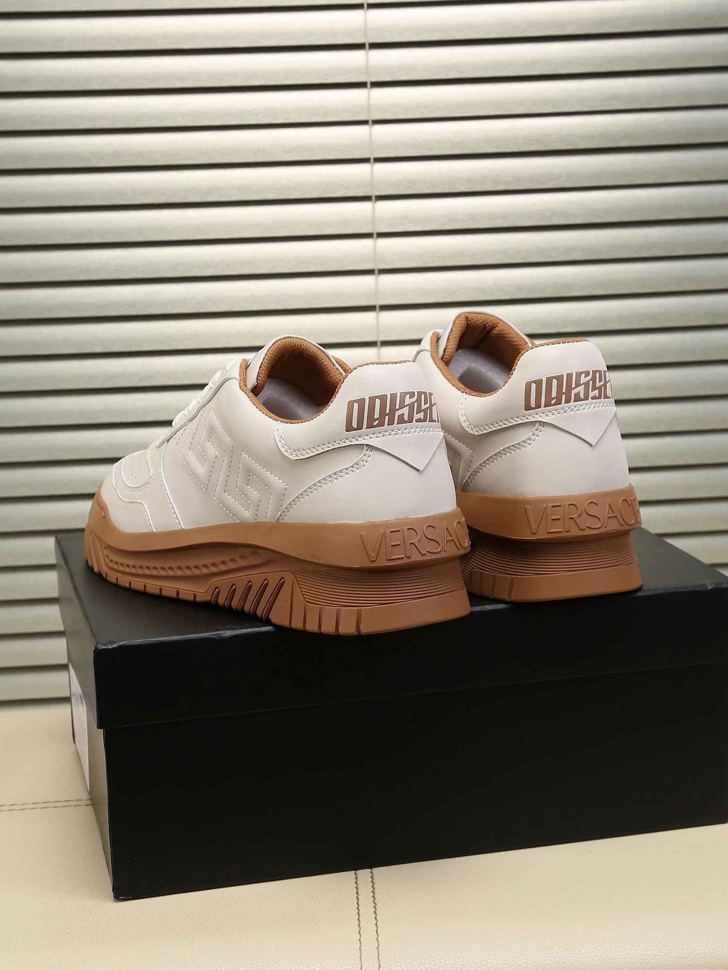 Grace Labyrinth Leather Sneakers Almond Brown - Gallery Image 6 - Detailed View