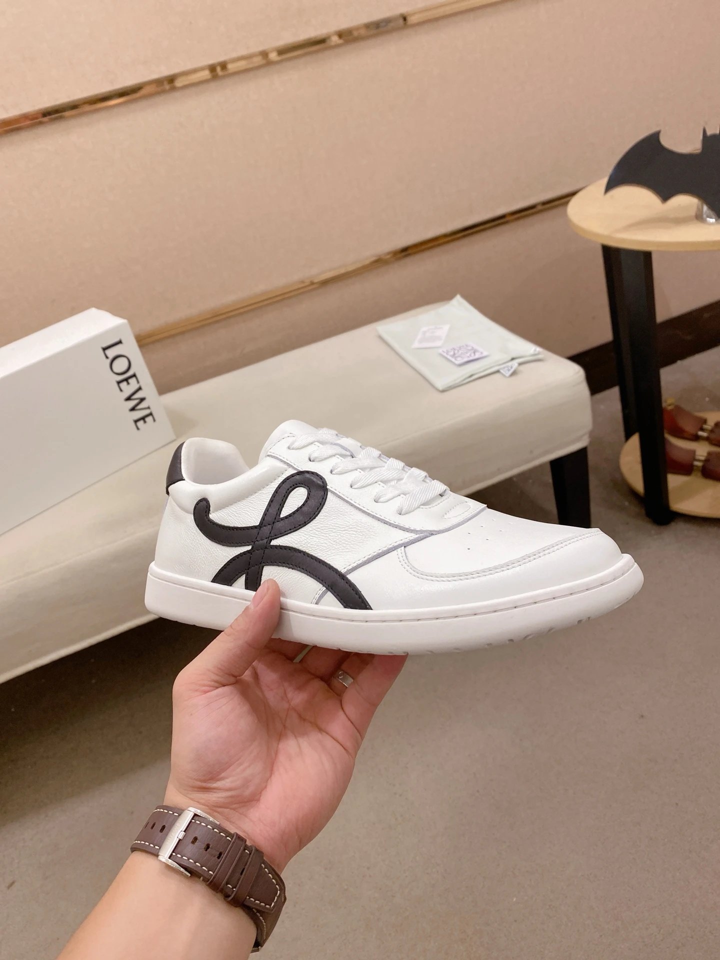 Loewe White Leather Sneakers Black Accent - Gallery Image 4 - Detailed View