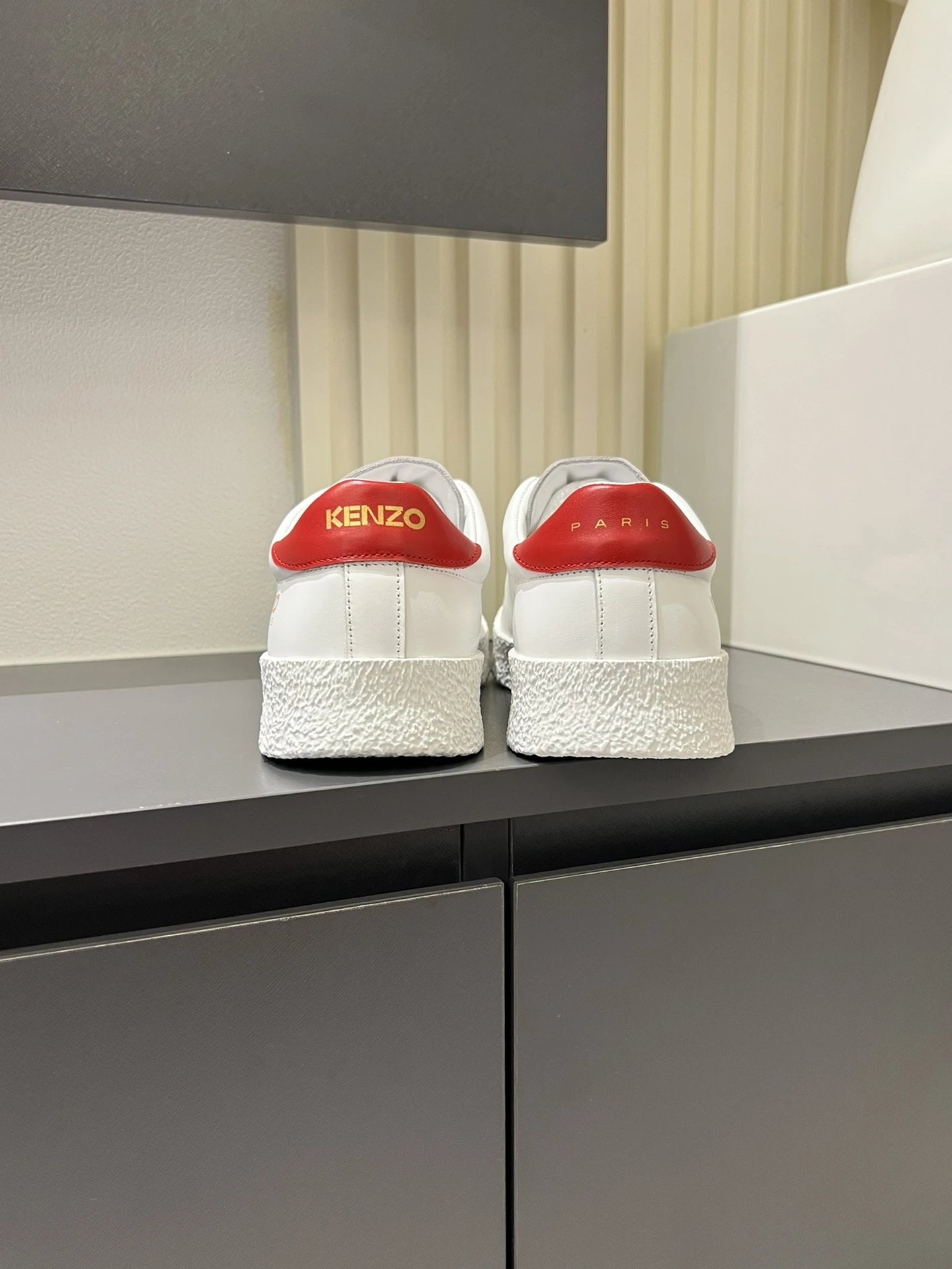 Kenzo White Leather Sneakers Red Accent - Gallery Image 9 - Detailed View