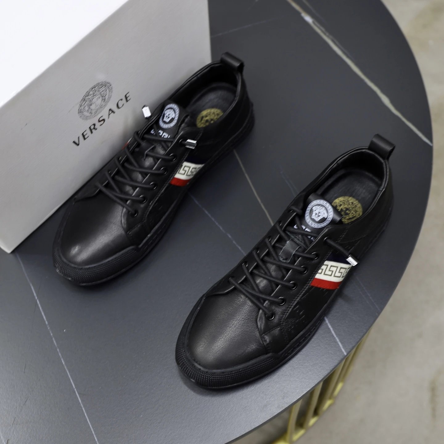 Luxury Leather Running Sneakers Ebony Black - Gallery Image 3 - Detailed View