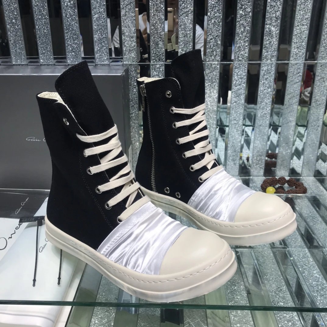 Rick Owens High-Top Pleated Sneakers Black Silver - Gallery Image 3 - Detailed View