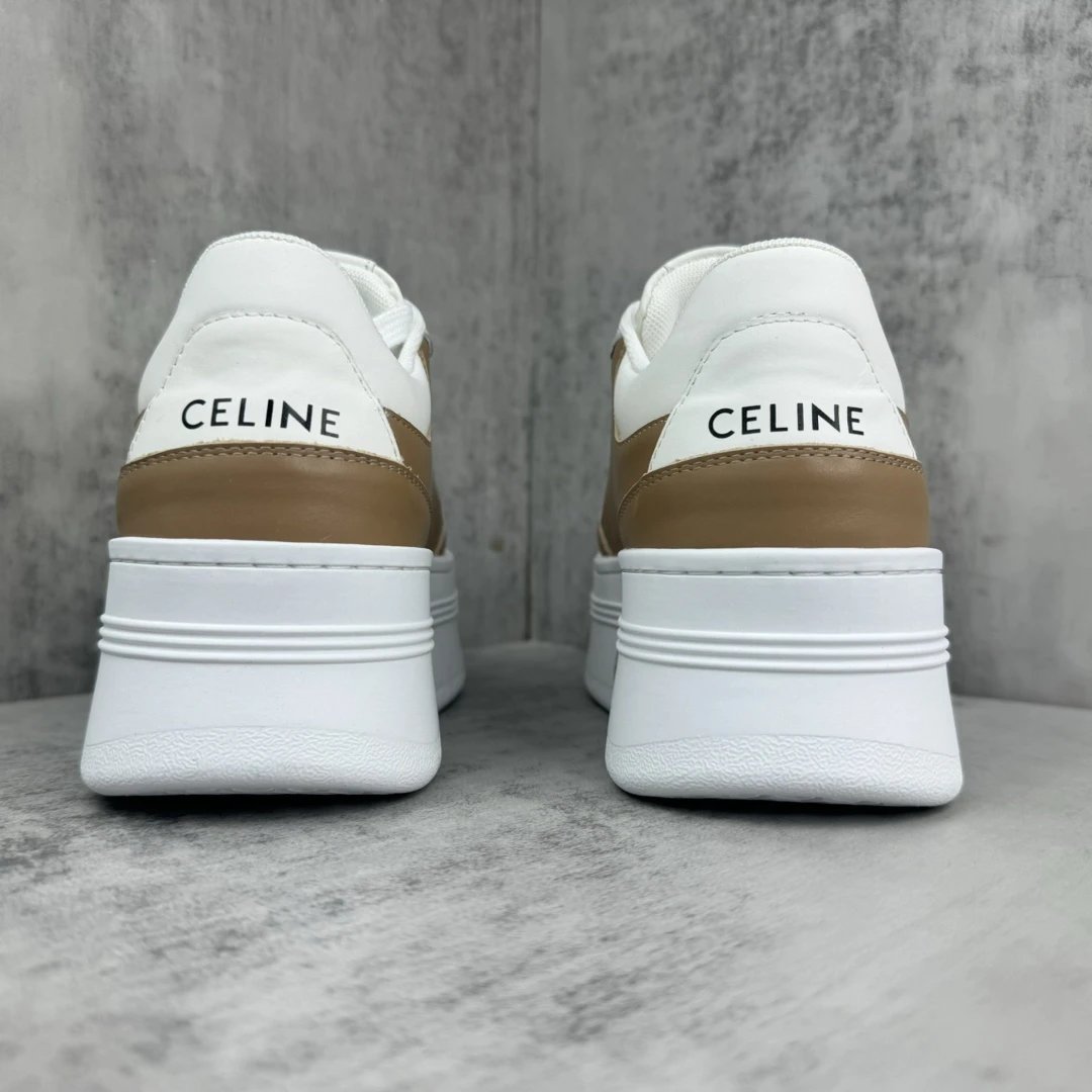 Platform Leather Sneakers High Top Breathable Tan White - Gallery Image 5 - Detailed View
