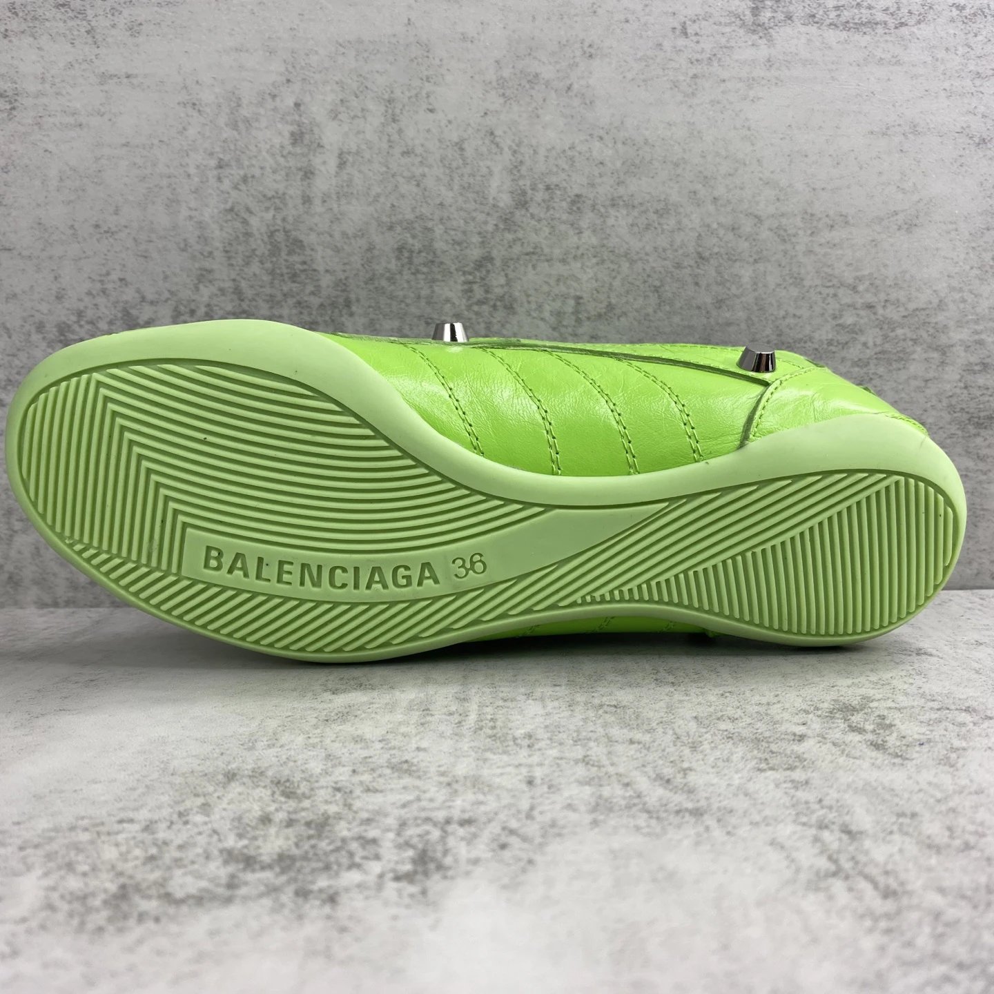 Punk Leather Lace-Up Sneakers with Metal Studs Neon Lime - Gallery Image 8 - Detailed View