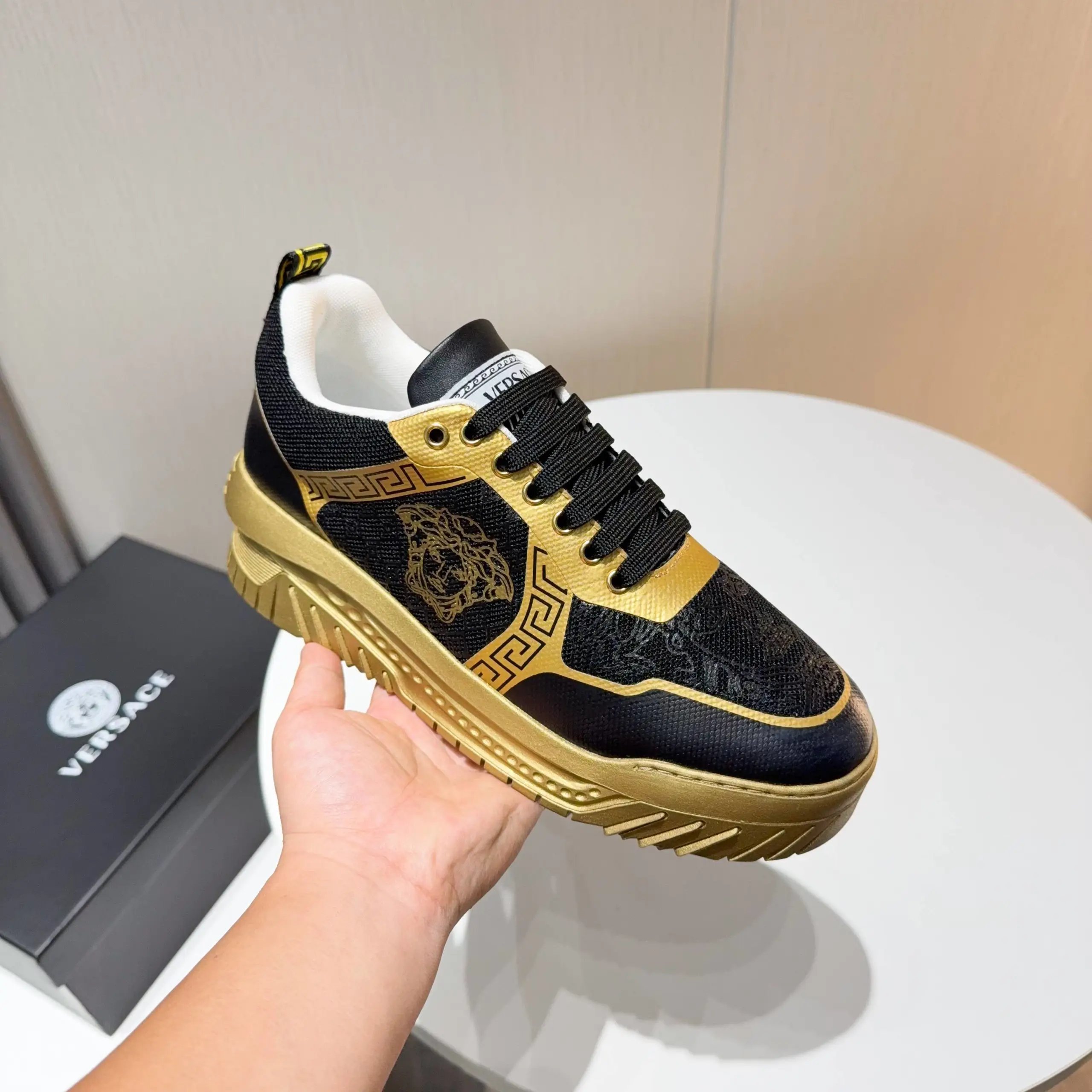 Luxury Knit Labyrinth Sneakers Black Gold - Gallery Image 2 - Detailed View