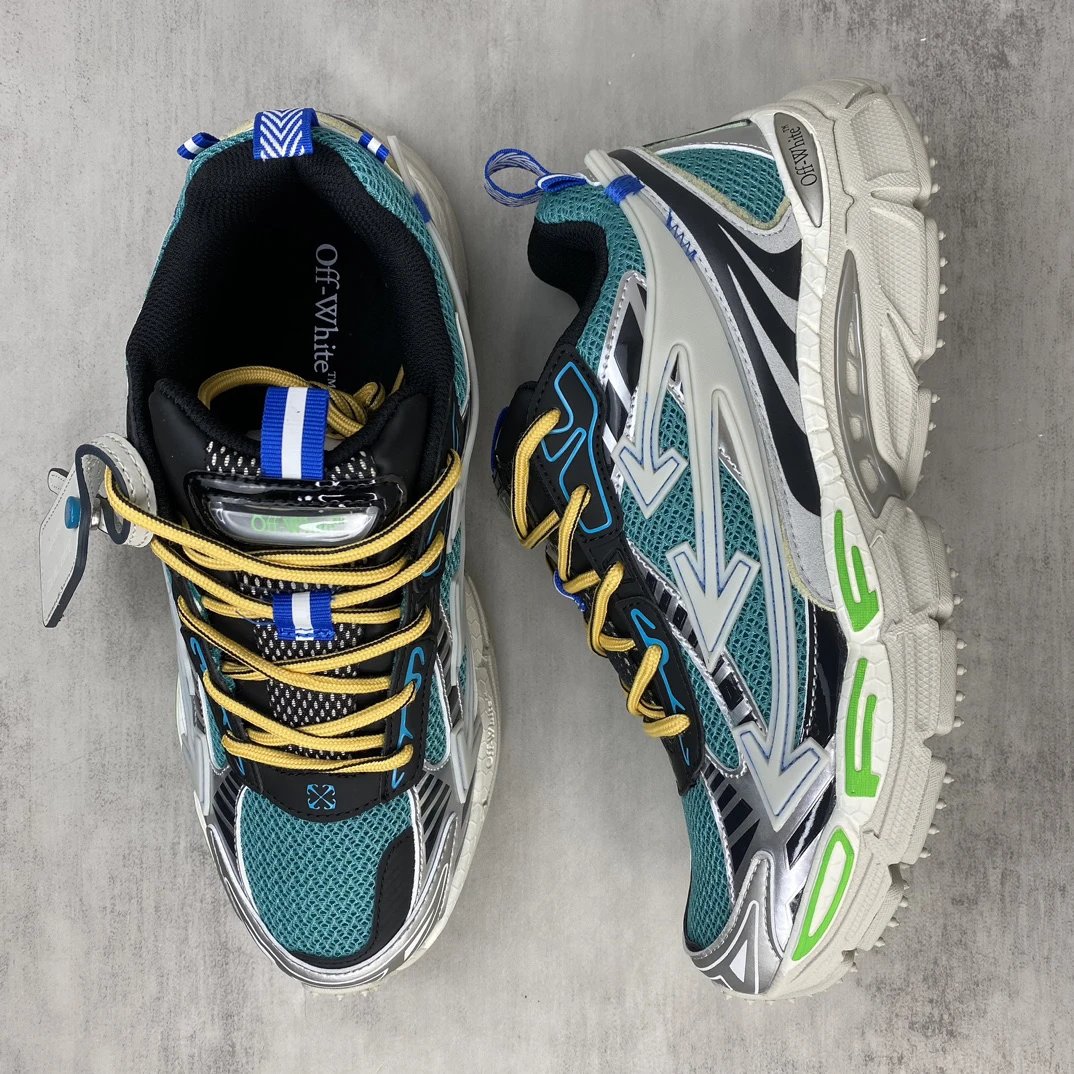 Chunky Mesh Leather Trail Sneakers Teal Silver - Gallery Image 3 - Detailed View