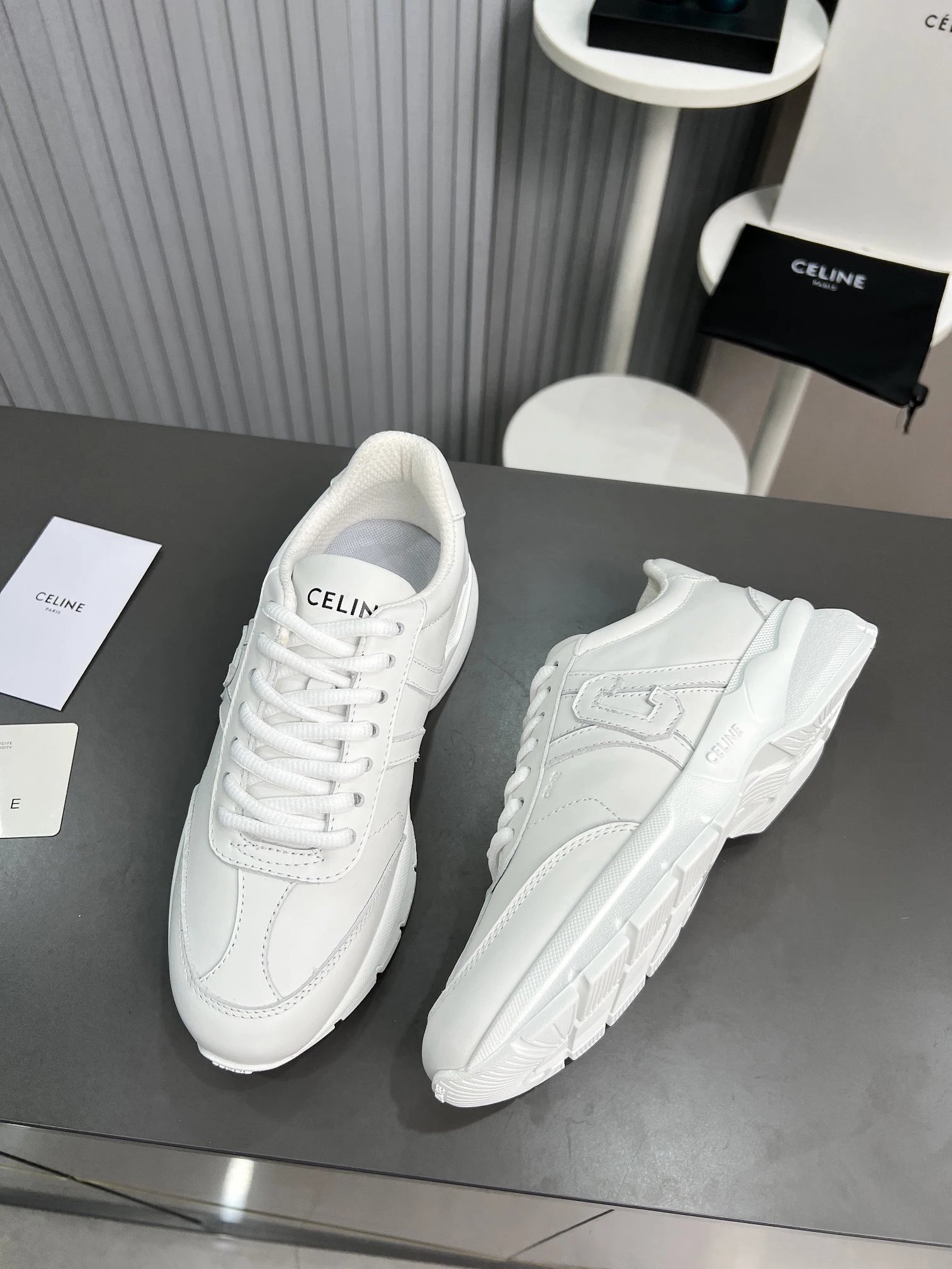 Spring Summer Leather Dad Sneakers Couple Style Ivory White - Gallery Image 9 - Detailed View