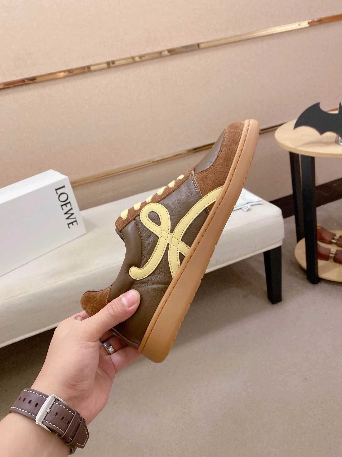 Loewe Brown Leather Sneakers Beige Accent - Gallery Image 5 - Detailed View