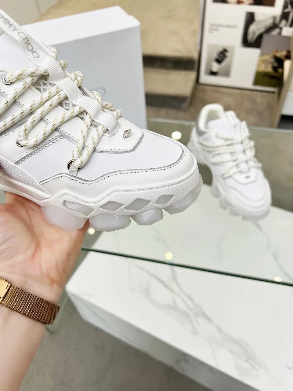 Jimmy Choo Diamond X II M Sneakers White Silver - Gallery Image 7 - Detailed View