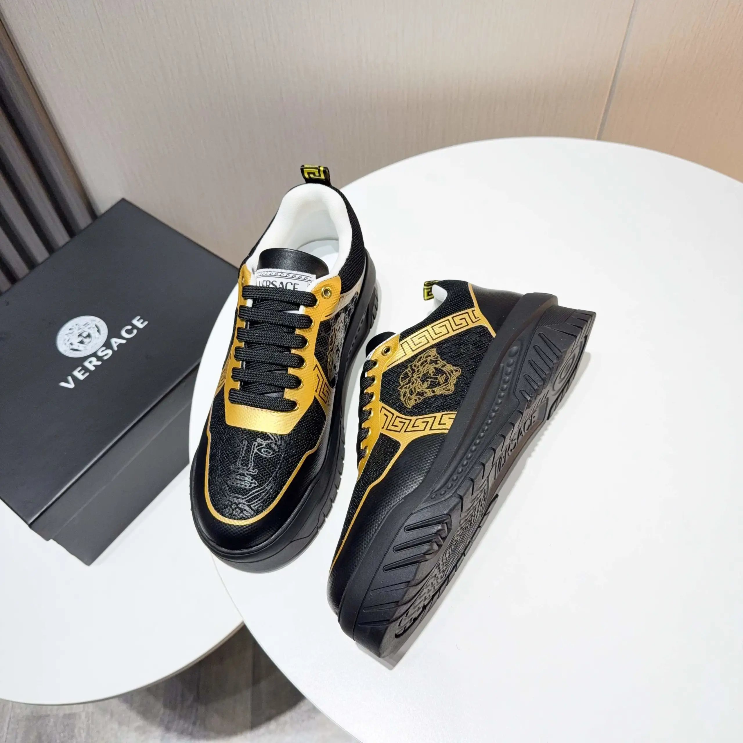Luxury Knit Chunky Sneakers Obsidian Gold - Gallery Image 8 - Detailed View