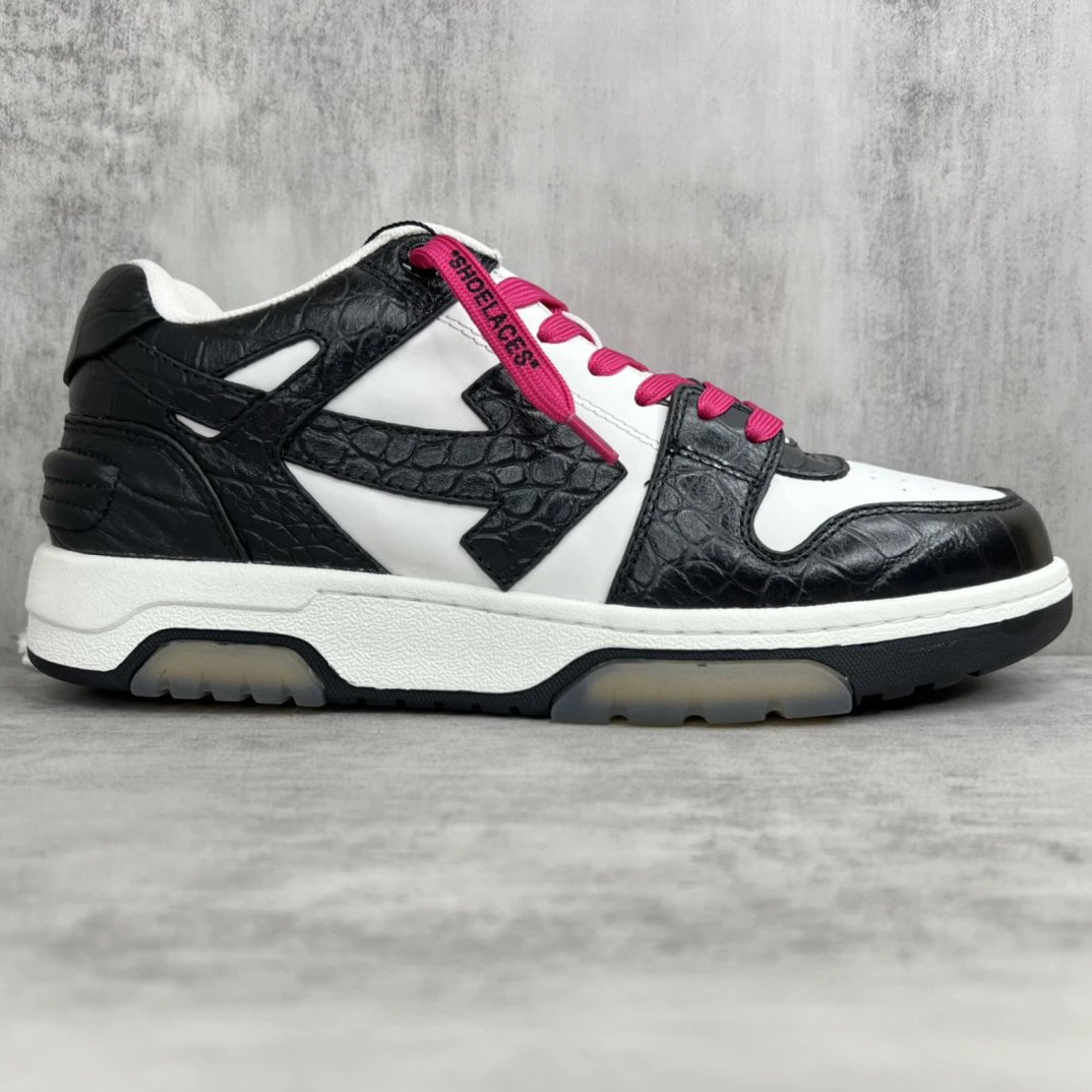 Low Top Croc Embossed Leather Sneakers White Black Magenta - Gallery Image 6 - Detailed View