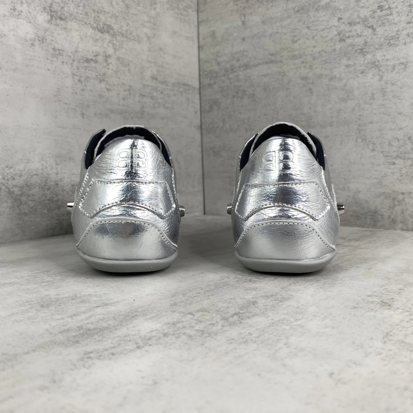 Punk Style Leather Lace-Up Shoes with Metal Studs Silver - Gallery Image 5 - Detailed View