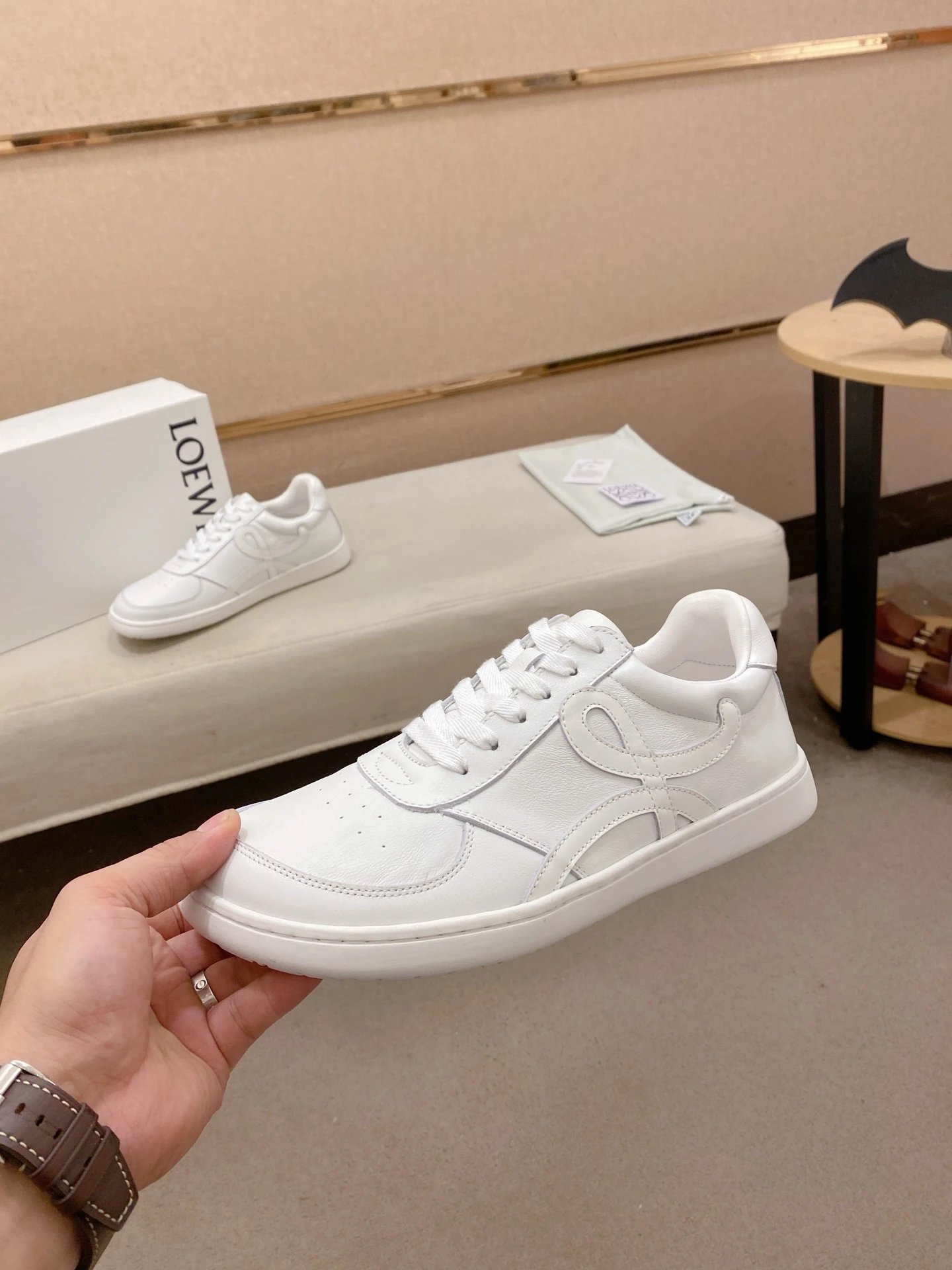 Loewe Leather Sneakers White - Gallery Image 3 - Detailed View